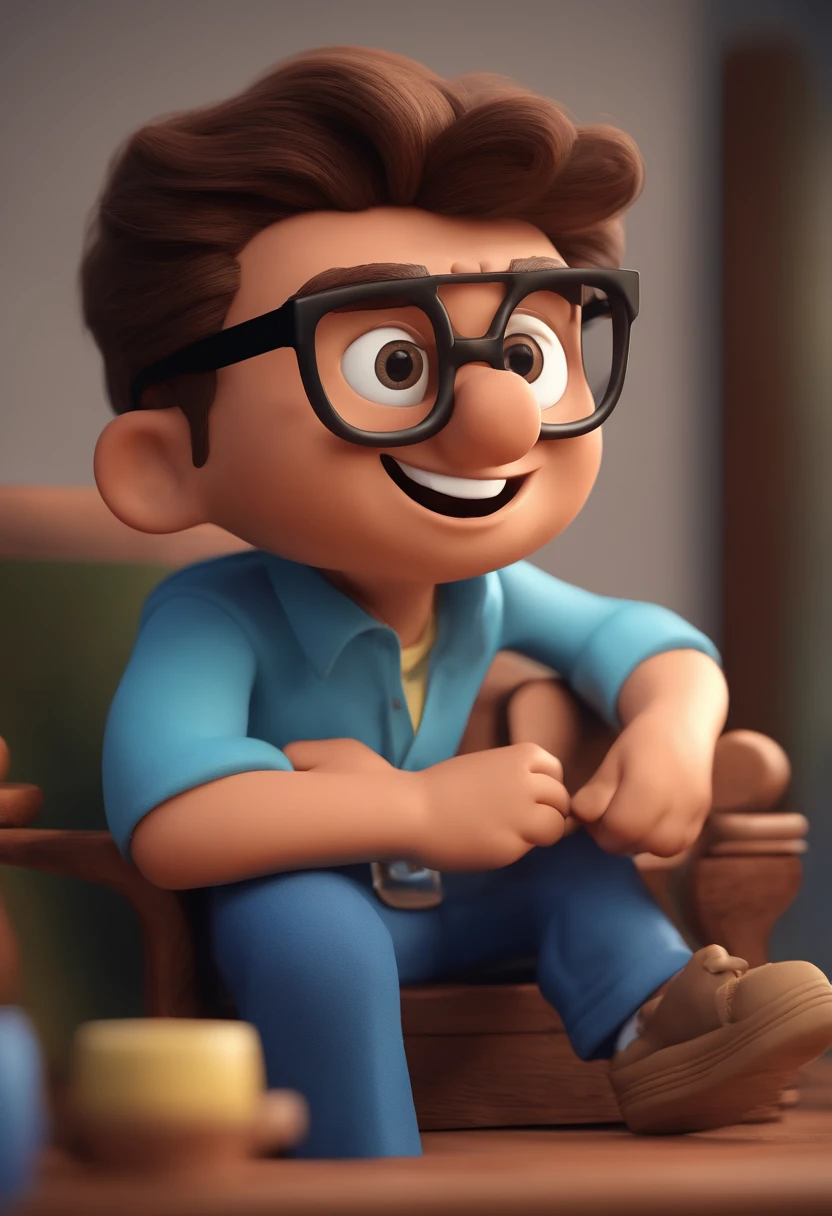 Cartoon character of a man with black glasses and a blue shirt, animation character, Caractere estilizado, animation style rendering, 3D estilizado, Arnold Maya render, 3 d render stylized, toon render keyshot, Personagem 3D, Personagem 3D, 3d rendering stylized, 3 d character render, personagem de desenho animado, Personagem de close up, Pose de personagem, (Estilo Pixar) (master part:1.2) (Bokeh) (best quality) (pele detalhada) (textura detalhada) (8k) (argila) (Cinematic lighting) (foco nítido