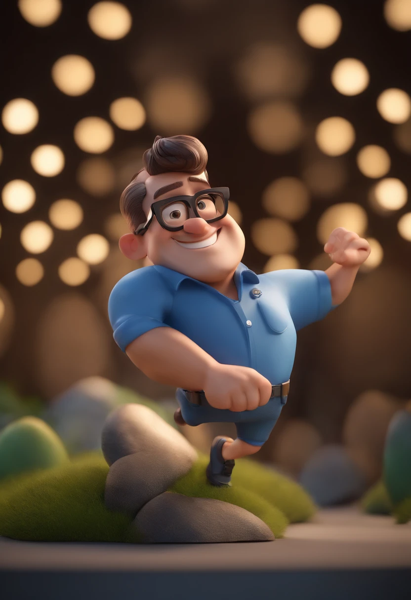 Cartoon character of a man wearing black glasses and a blue shirt, um personagem animado, Caractere estilizado, animation style rendering, 3D estilizado, Arnold Maya render, 3 d render stylized, toon render keyshot, Personagem 3D, Personagem 3D, 3d rendering stylized, 3 d character render, personagem de desenho animado, Personagem de close up, Pose de personagem, (Estilo Pixar) (master part:1.2) (Bokeh) (best quality) (pele detalhada) (textura detalhada) (8k) (argila) (Cinematic lighting) (foco nítido,Senta e vaza a parte superior do corpo