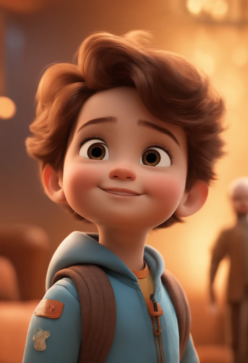 a happy cute ??? standing short hair, vestindo uma fantasia espacial, , fundo branco, barnet, Tom, Estilo Pixar, ....3d, desenhos animados, rosto detalhado, asymmetrical 16k