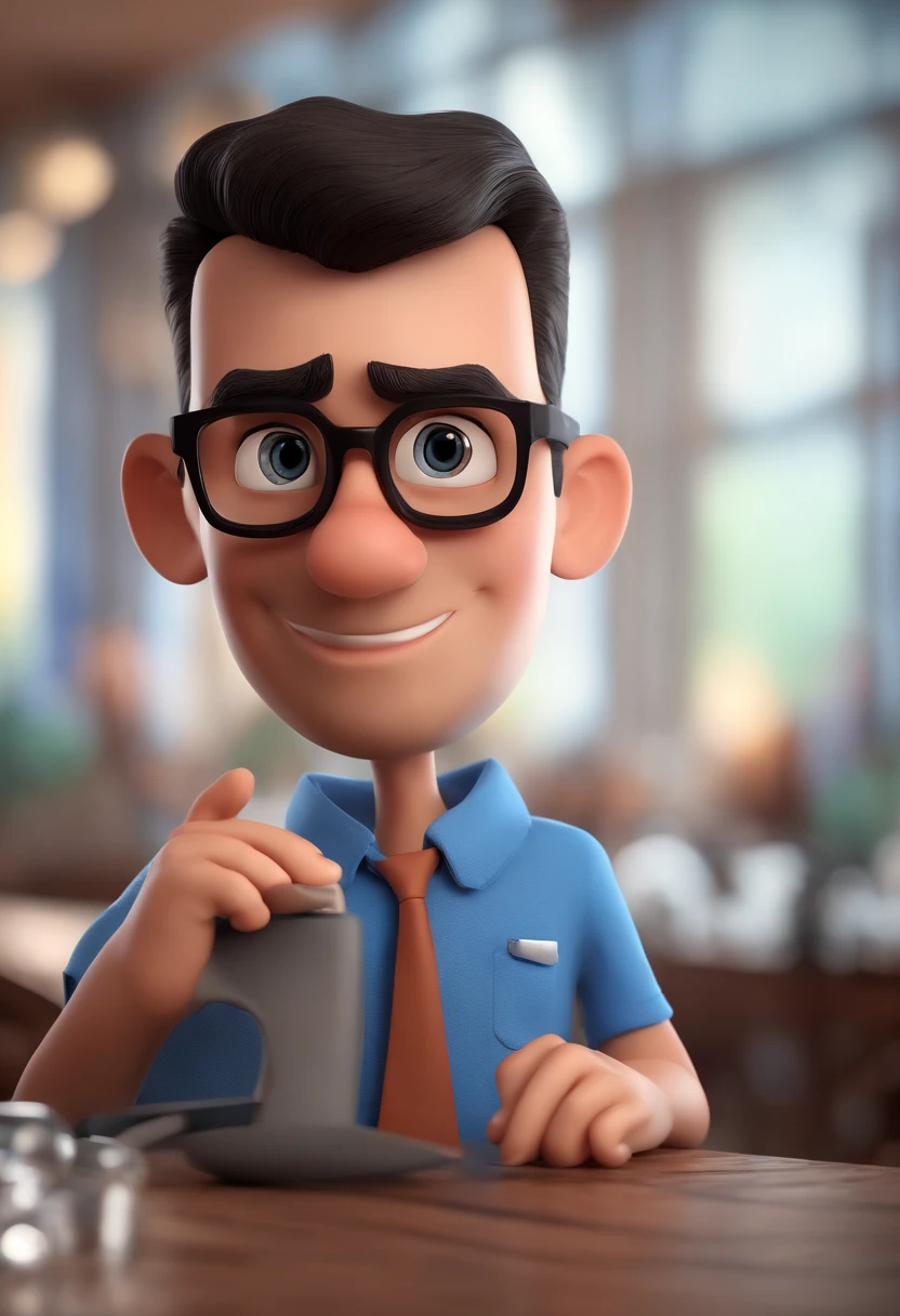 Cartoon character of a man with black glasses and a blue shirt, animation character, Caractere estilizado, animation style rendering, 3D estilizado, Arnold Maya render, 3 d render stylized, toon render keyshot, Personagem 3D, Personagem 3D, 3d rendering stylized, 3 d character render, personagem de desenho animado, Personagem de close up, Pose de personagem, (Estilo Pixar) (master part:1.2) (Bokeh) (best quality) (pele detalhada) (textura detalhada) (8k) (argila) (Cinematic lighting) (foco nítido