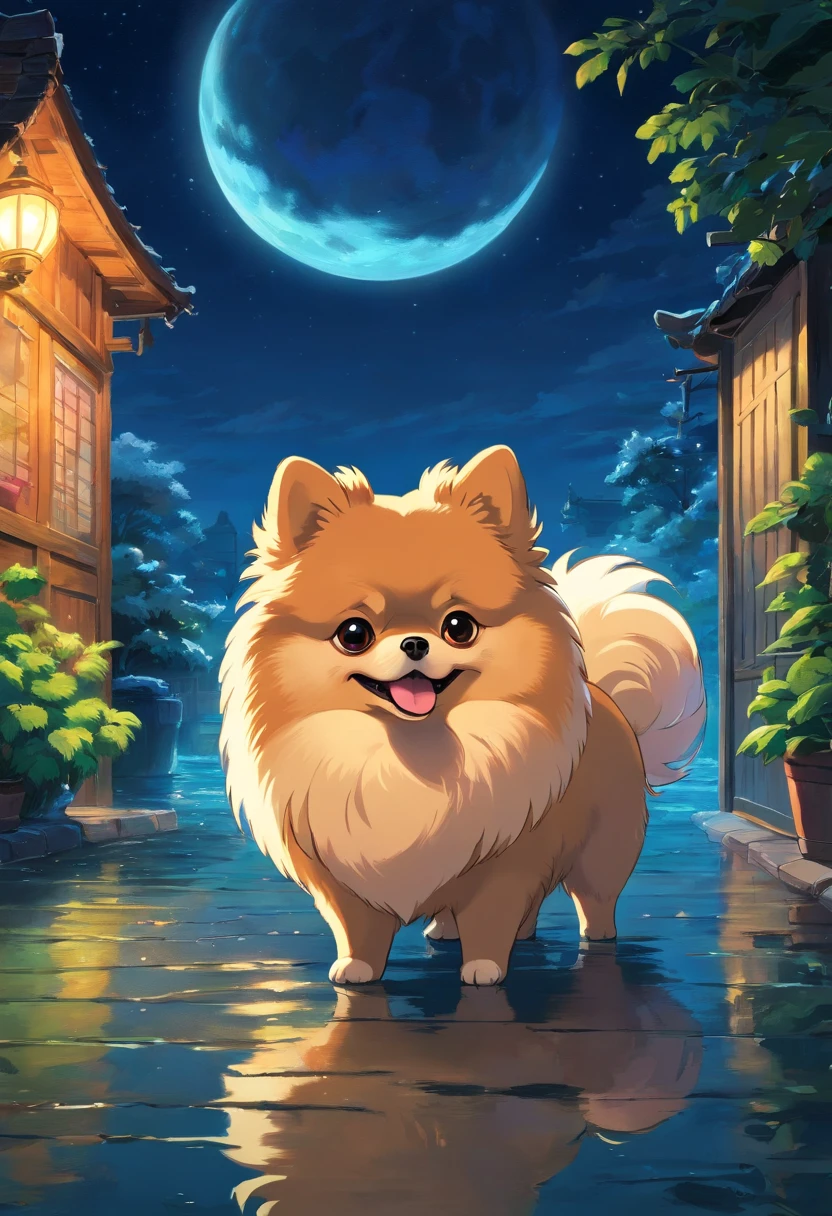 Pomeranian, black and tan, the night , winter , water melon