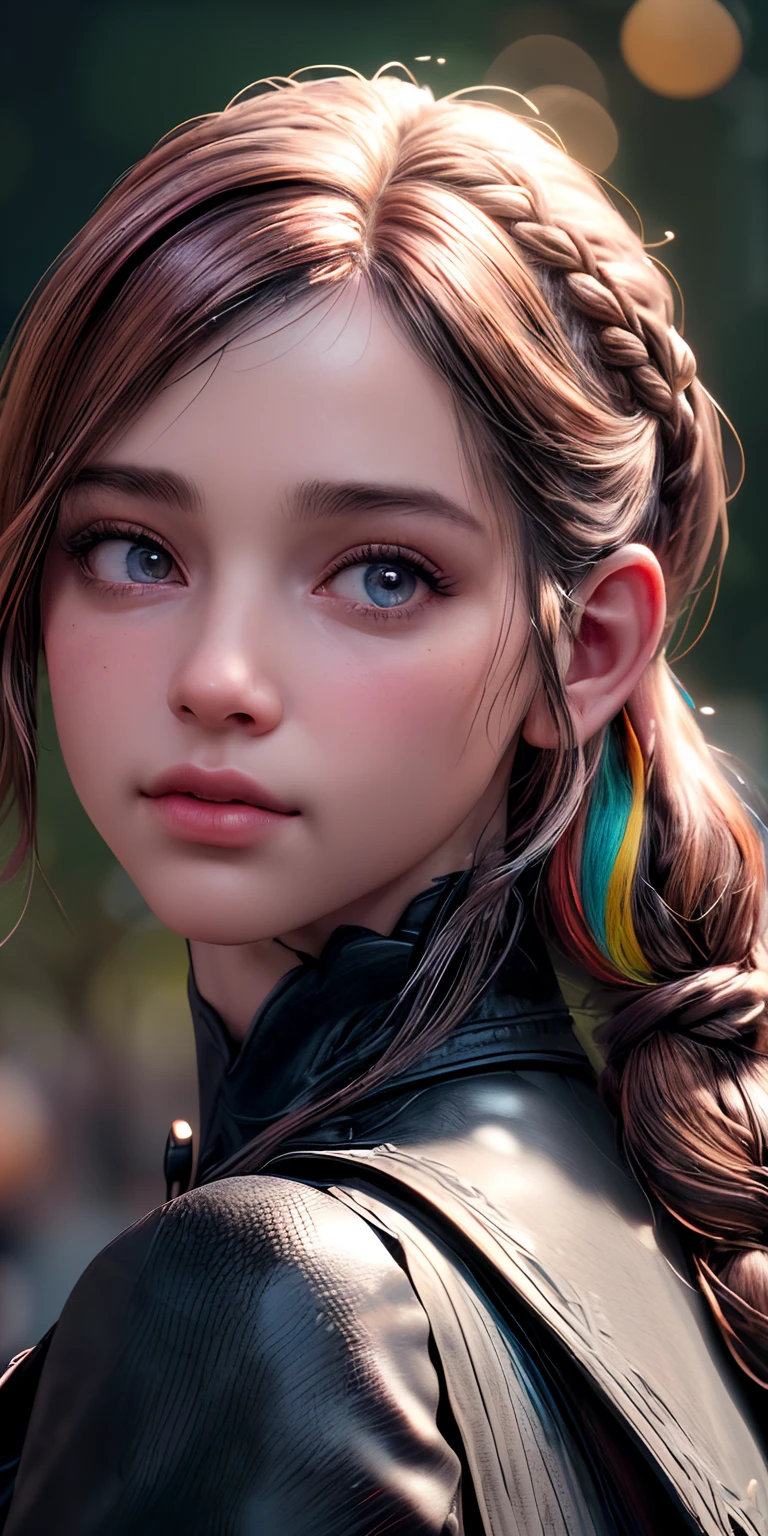 (best quality,4k,8k,Altas,master part:1.2),ultra-detalhado,(Realistic,fotorrealista,photo-realistic:1.37), 1girl, (detalhes intrincados), belos olhos detalhados, beautiful detailed lips, olhos e rosto extremamente detalhados, long eyelashes, cabelo de gengibre, cabelos ondulados, Olhando para o Viewer, Bokeh, french braid, vivid colors