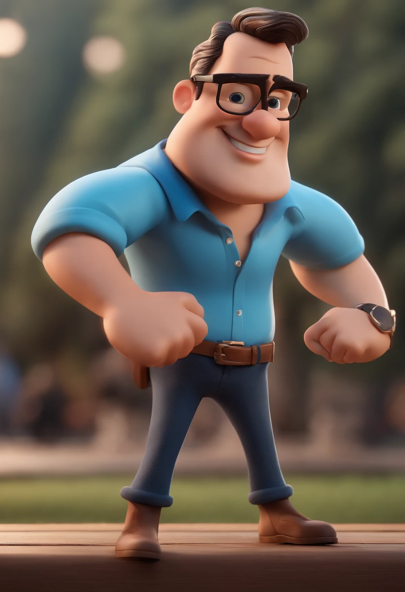Cartoon character of a man with black glasses and a blue shirt, animation character, Caractere estilizado, animation style rendering, 3D estilizado, Arnold Maya render, 3 d render stylized, toon render keyshot, Personagem 3D, Personagem 3D, 3d rendering stylized, 3 d character render, personagem de desenho animado, Personagem de close up, Pose de personagem, (Estilo Pixar) (master part:1.2) (Bokeh) (best quality) (pele detalhada) (textura detalhada) (8k) (argila) (Cinematic lighting) (foco nítido