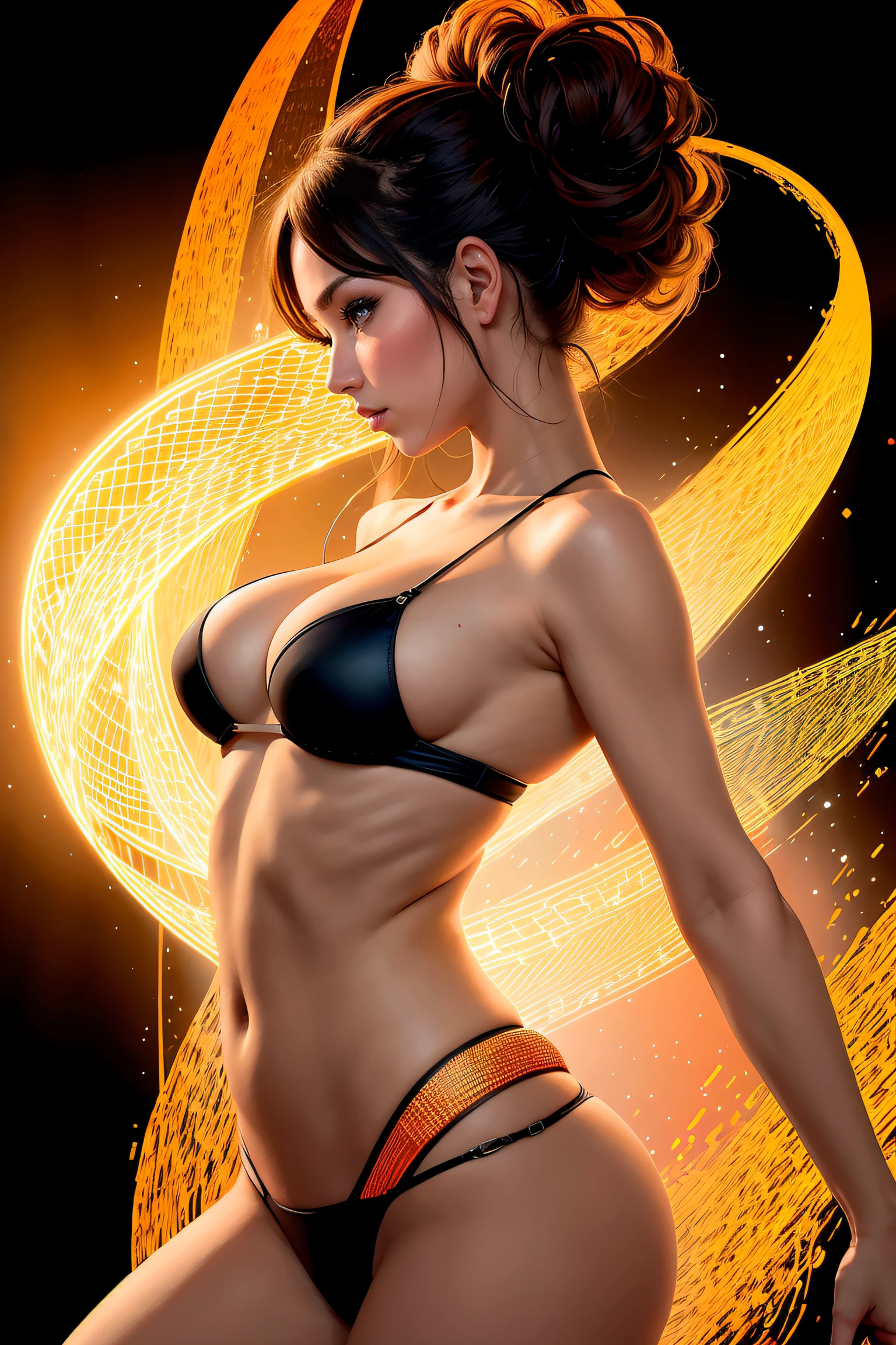 high quality, 8K Ultra HD, Imagine a vibrant canvas illuminated by a cascade of colorful binary code, forming the silhouette of a captivating woman, The dynamic lines and patterns, reminiscent of a digital dance, weave together to create a harmonious fusion of technology and art, The binary code, in hues ranging from electric blues to radiant reds and vivid greens, breathes life into the woman's form, Her silhouette emerges as a synthesis of the digital and the organic, a testament to the seamless integration of technology and beauty in your masterful creation, by yukisakura, high detailed,