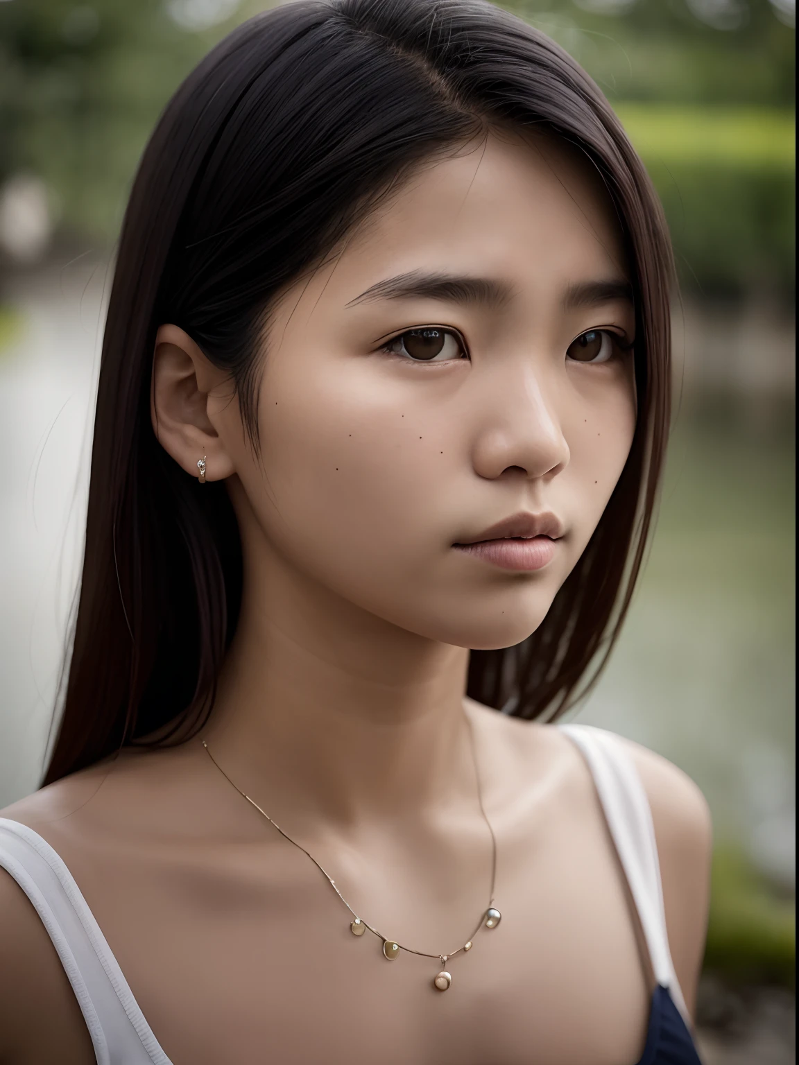 ((((cinematographic angle)))), Mejor calidad, obra maestra, (fotorrealista: 1.4) Foto RAW, 8K
((Portrait 16 year old Vietnamese girl)), staring at the camera, mirada triste, ojos perfectos,
 ((gotas de lluvia caen alrededor de la chica, al fondo hay un arrozal)), cuerpo medio,