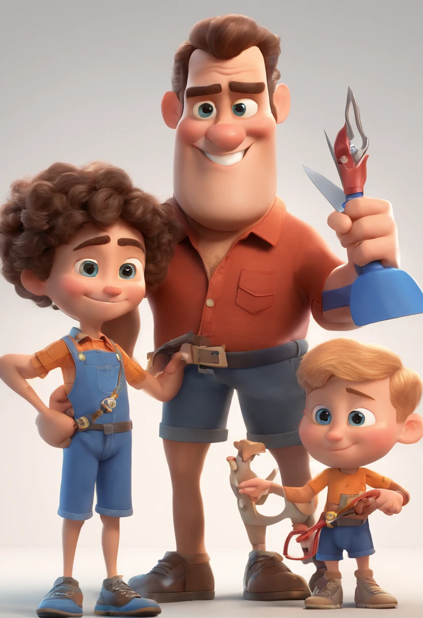 Estilo Pixar: The grown man is holding a naked blue-eyed boy and in his other hand he is holding a pair of scissors and is trying to cut off the boy's testicles,3D Poster,Disney