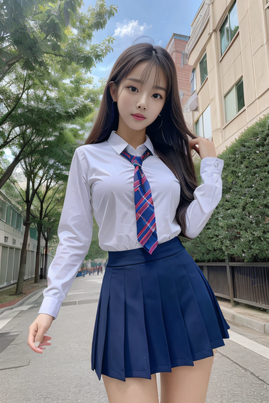 Beautiful school girl、Beautuful Women、Korea person、(Masterpiece:1.6,16K High Definition),A seductive body that is bursting、schools、 student clothes
