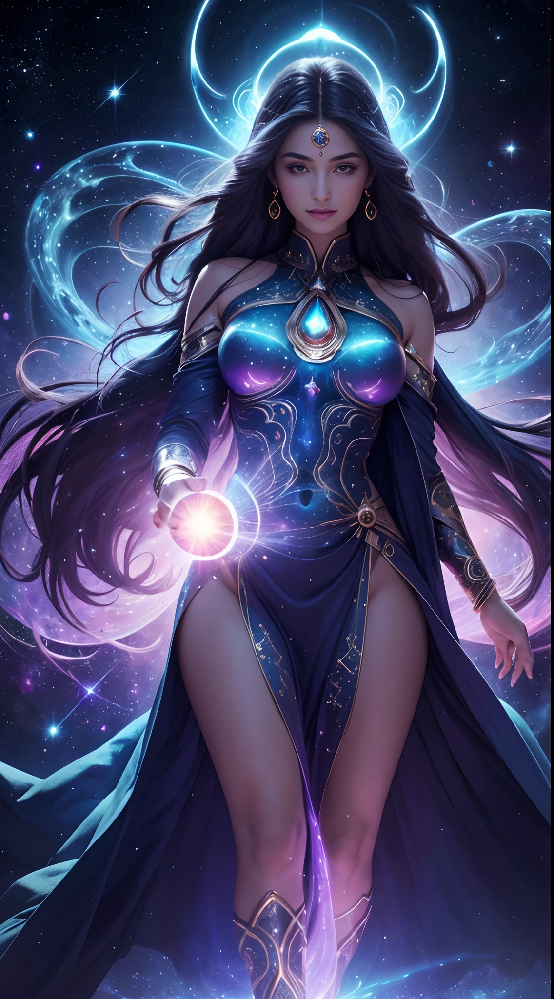 One ultra hot gorgeous (((European woman))). Age 23. She’s a playmate, men magazine model. Random color wavy hair. in a long random color fractal pattern dress with glowing arms and a hood, flowing magical robe, flowing robes, casting a multi colored spell, dark flowing robe, flowing robe, flowing magical flesh robe, ornate flowing robes, colorful robes, fantasy robe, ornate flowing robe, wearing flowing robes, cloaked woman, sorceress, a beautiful sorceress, vibrant fantasy style, ((fractal pattern background.)). Perfect anatomy, perfect hair, perfect breast, perfect body, perfect hands, perfect face, perfect eyes, accurate, anatomically correct, perfect clear and crisp focus, UHD, masterpiece, (((ultra realistic)))
