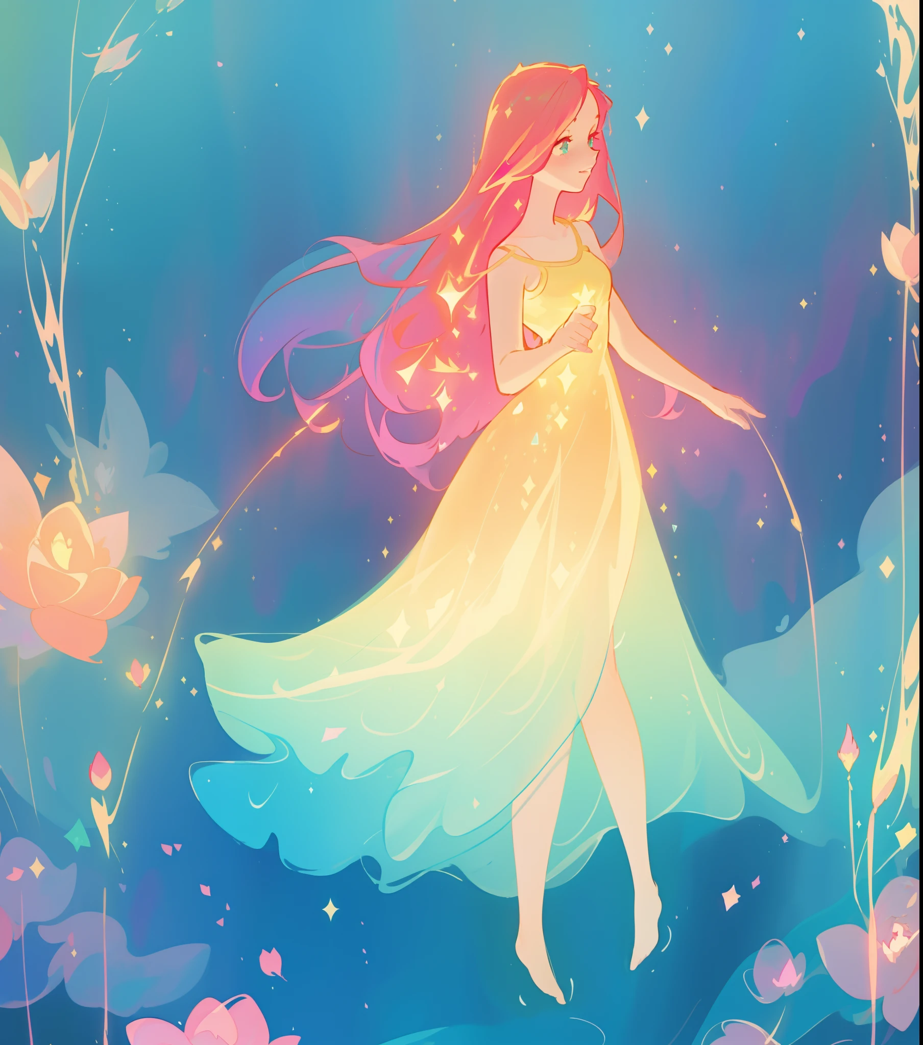 Anime girl in a dress standing in a field of flowers - SeaArt AI