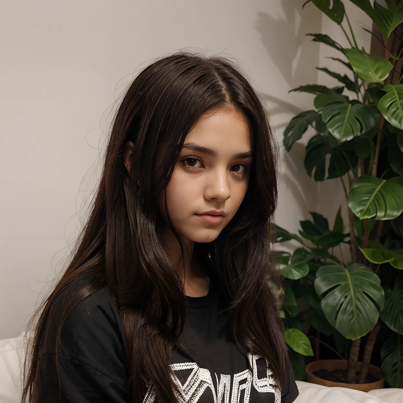 Uma e, 16 anos, bita, cabelo preto, morena, mid hair, com franja, cabelo liso, realista, sexy