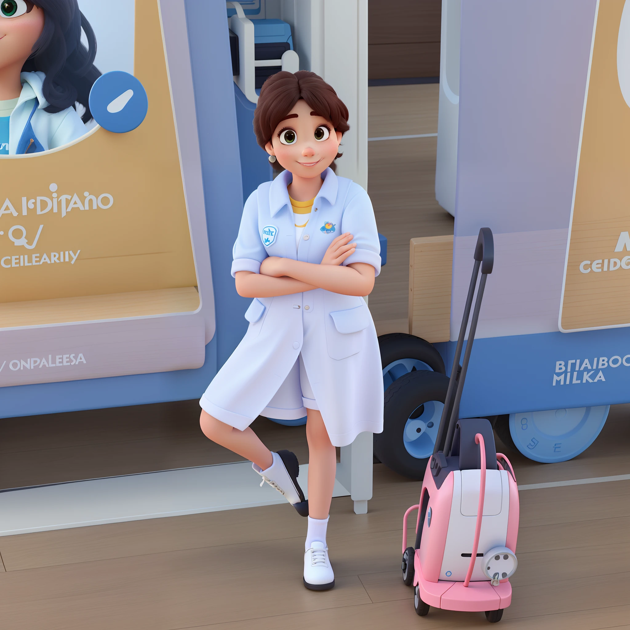 Menina de jaleco branco em estilo Disney pixar, alta qualidade, melhor qualidade