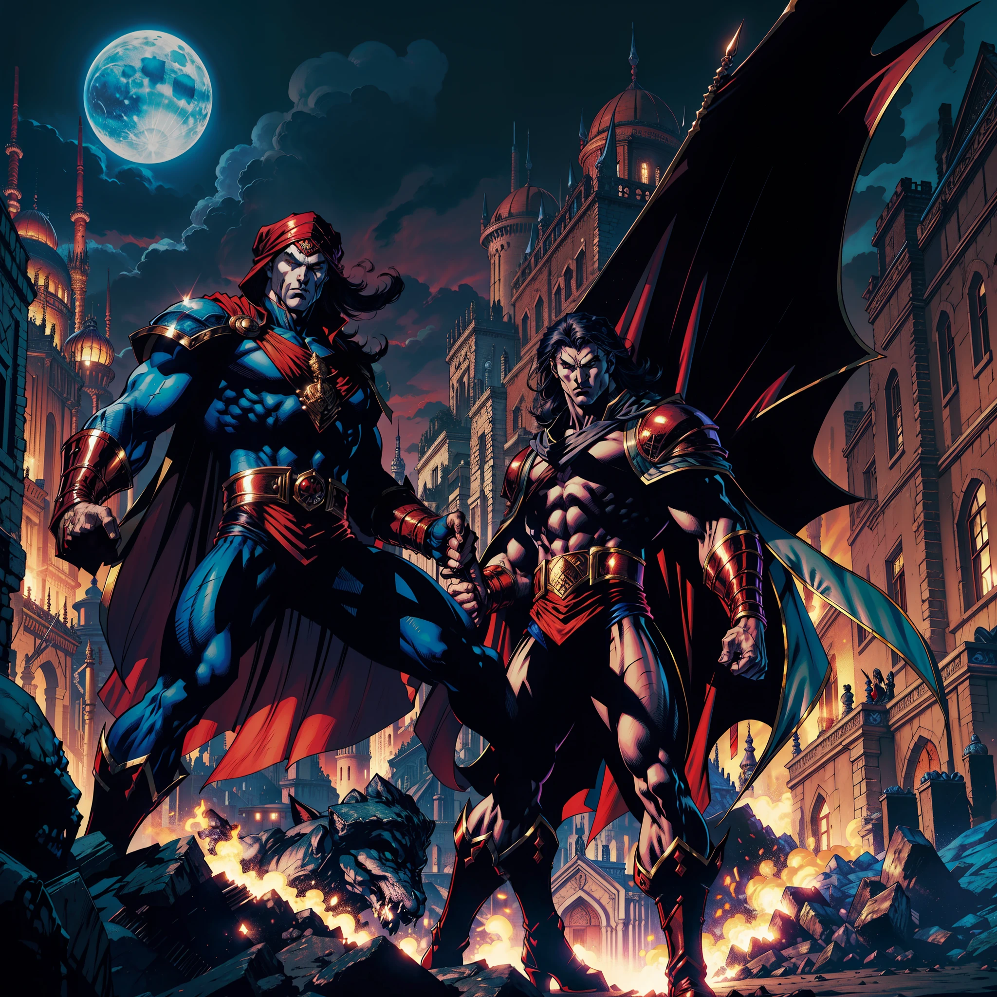 Castlevania Super Realistic Shadow Lord Super Detailed Dynamic Shooter masterpiece of the evil Moroccan lord Dracula hokuto no ken kenshiro with a red turban