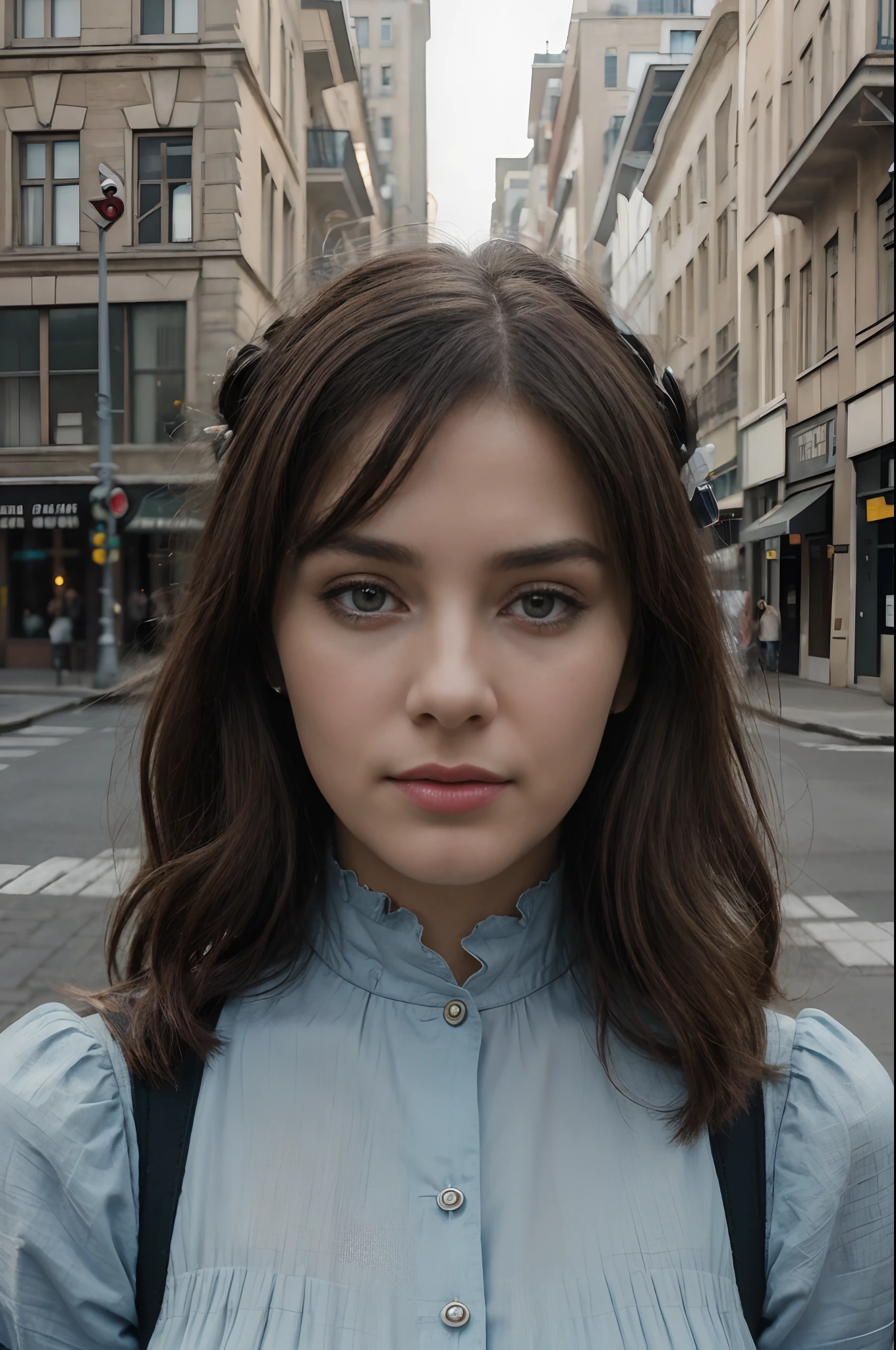 (beste-Qualit, 4k, 8k, high resolucion, master piece : 1.2), ultra-detailed, (Realstic, photoreallistic, photoreallistic : 1.37), Alien robot Metropolis vintage, dans une rue ville du futur ufo , HDR, UHD, Stunning lighting, couleurs douces, detailed facial features, Retro Fashion Accessories, Vintage aesthetics, Influences of the 1890s, mise au point nette, photographie professionnelle, composition artistique