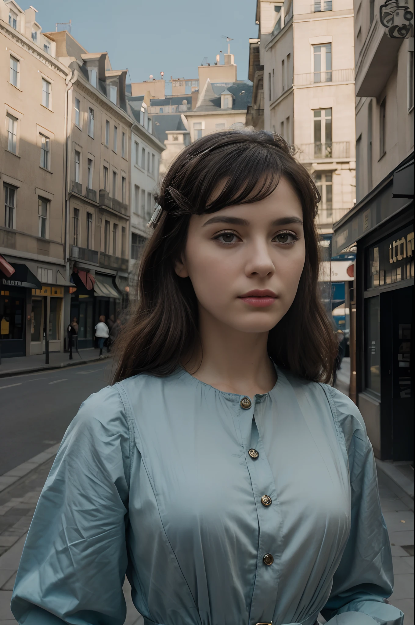 (beste-Qualit, 4k, 8k, high resolucion, master piece : 1.2), ultra-detailed, (Realstic, photoreallistic, photoreallistic : 1.37), Alien robot Metropolis vintage, dans une rue ville du futur ufo , HDR, UHD, Stunning lighting, couleurs douces, detailed facial features, Retro Fashion Accessories, Vintage aesthetics, Influences of the 1890s, mise au point nette, photographie professionnelle, composition artistique