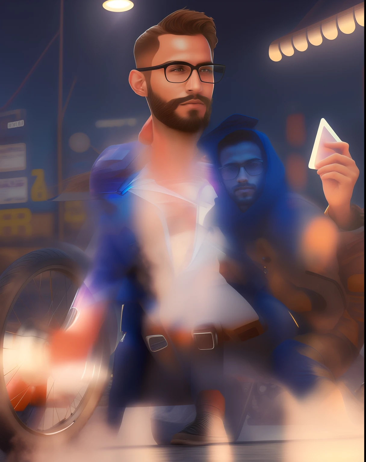There's a man sitting on a motorcycle with his hand up, foto de perfil 1024px, Kyza Saleem, foto do perfil, imagem de um motociclista masculino, motociclista, 4 k post, Postagem 4k, imagem do avatar, motociclista, Ash Thorp Khyzyl Saleem, sentado em uma motocicleta, imagem de perfil, foto de perfil, sentado em moto cyberpunk