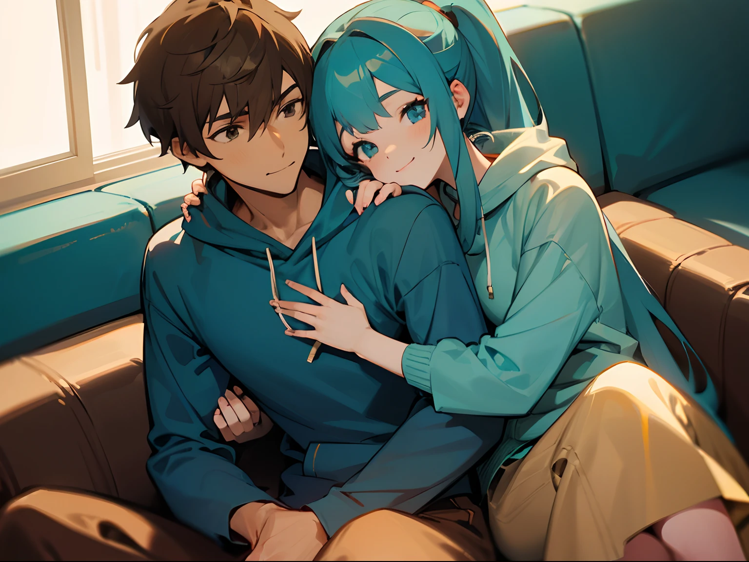 1人の女の子, 式守さん, ピンクの髪, 長い髪, 青い目, 目の間の毛, 前髪, 赤面, 補う,恥ずかしい,胸, 黒のセーター, 裸の肩, ノースリーブ, スカート, 視聴者を見る,裸の腹,傑作, 最高品質,nsfw,路地裏,男に胸を揉まれる,1boy,
