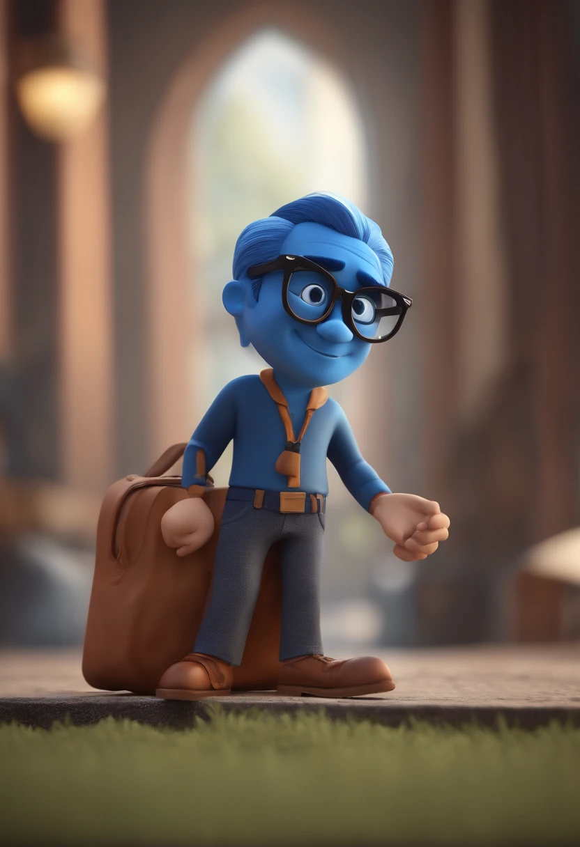 Cartoon character of a man with black glasses and a blue shirt, animation character, Caractere estilizado, animation style rendering, 3D estilizado, Arnold Maya render, 3 d render stylized, toon render keyshot, Personagem 3D, Personagem 3D, 3d rendering stylized, 3 d character render, personagem de desenho animado, Personagem de close up, Pose de personagem,  (Estilo Pixar) (master part:1.2) (Bokeh) (best quality) (pele detalhada) (textura detalhada) (8k) (argila) (Cinematic lighting) (foco nítido