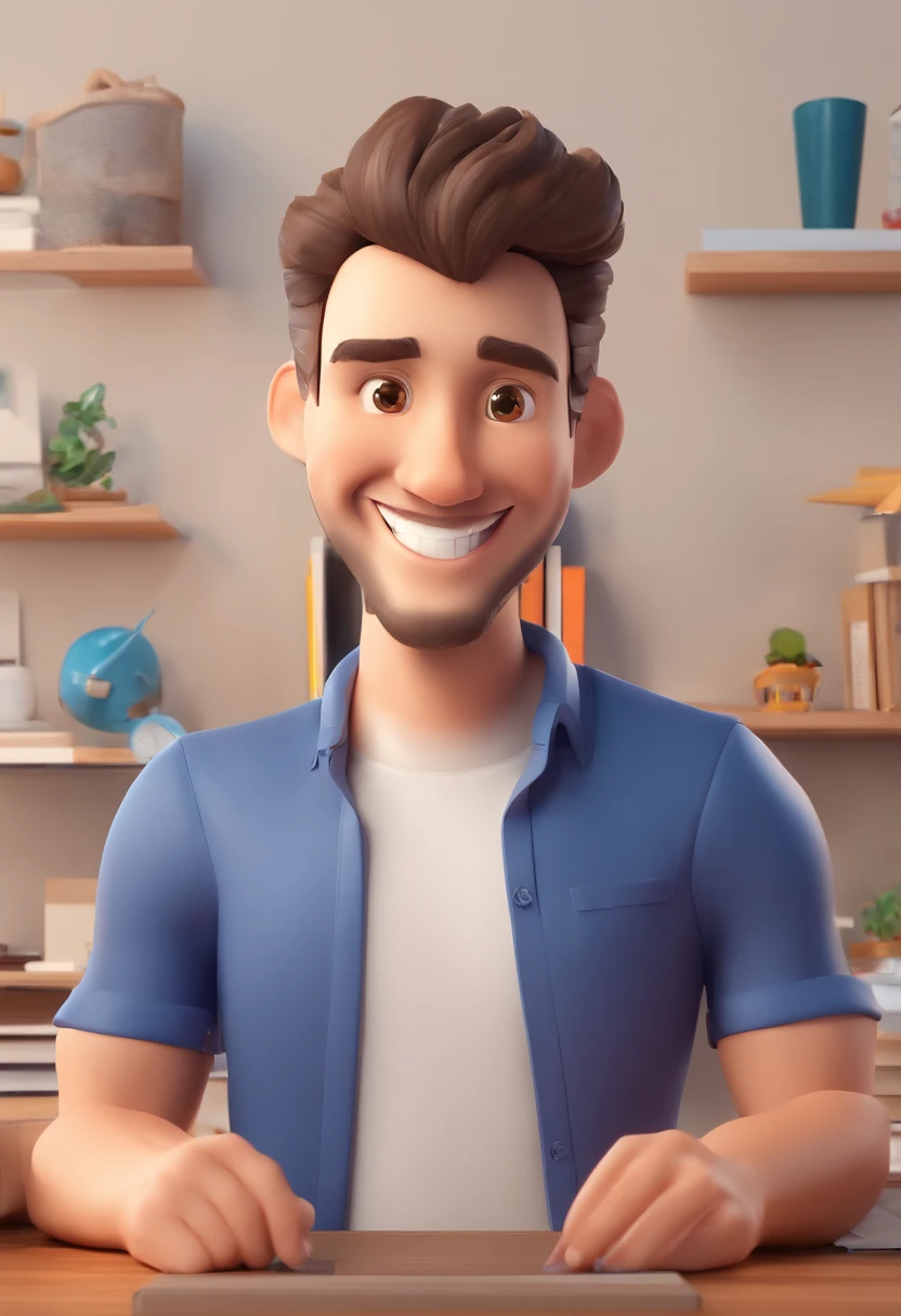 Smiling Man Illustration, sorriso insano, Homem de pele marrom com um sorriso gigante, happily smiling at the camera, sorriso atrevido, he's smiling, sorriso muito grande, Macho sorridente, foto de perfil headshot, rindo sorriso enorme, desenhando no estilo de Arte 3D, c4d, fundo de cor branco puro, estilo disney, estilo pixar render ilustracao Super Detalhe, 8k