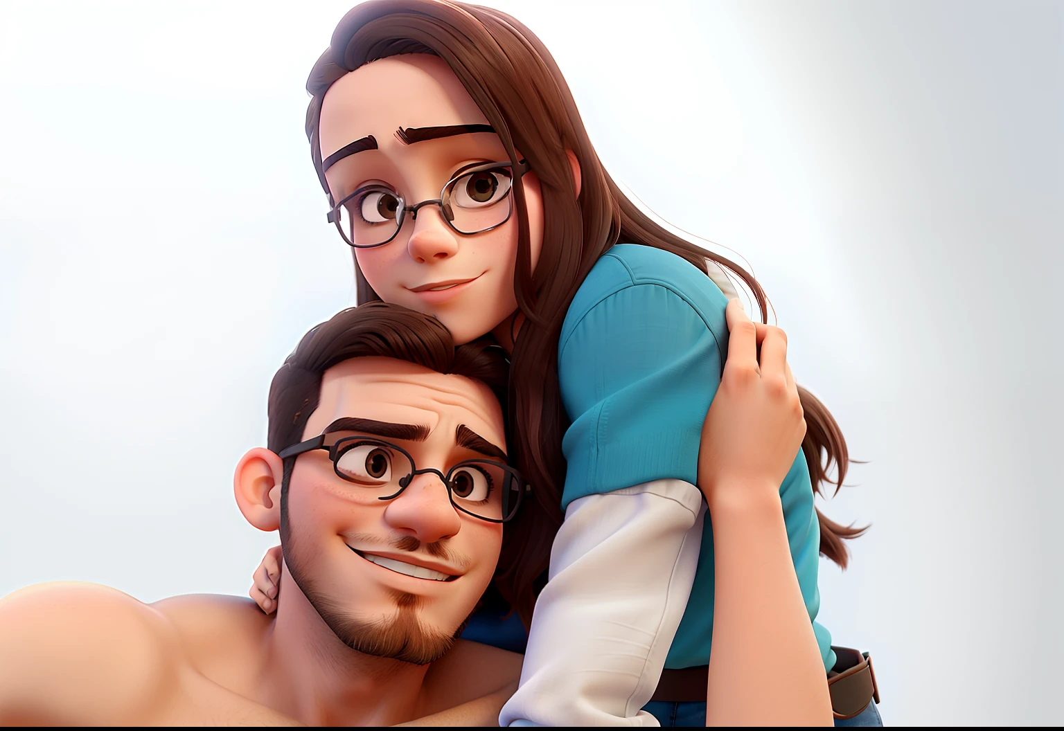 Young couple with sunglasses and passionate look. O jovem rapaz tem barba no rosto todo. The two of them are in a very beautiful background landscape