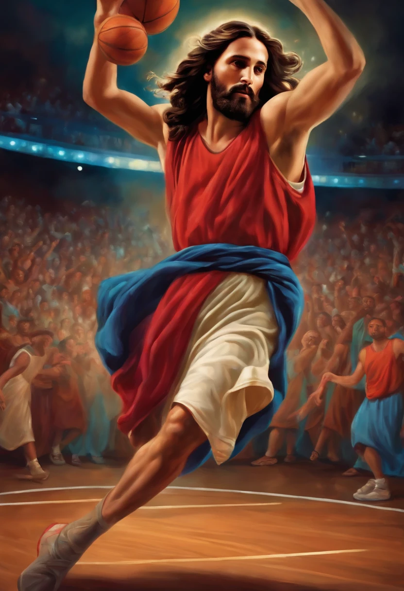 Jesus playing basketball