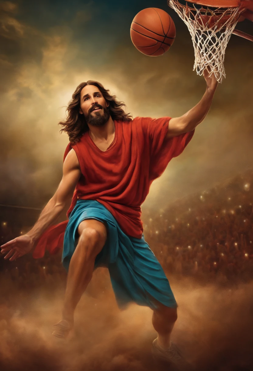 Jesus playing basketball