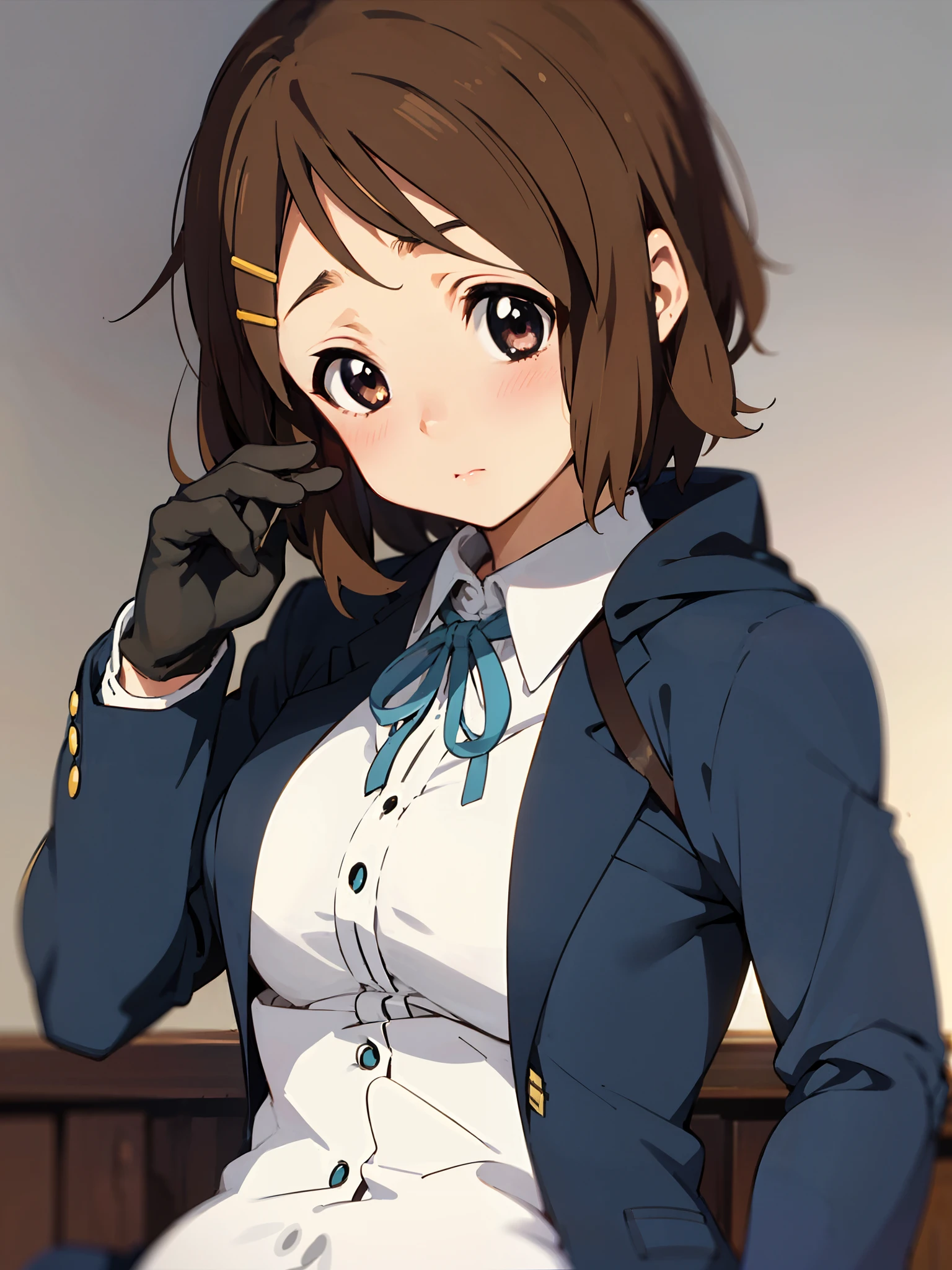 Yui Hirasawa, blushing,  Sakuragaoka Girl's High School uniform, cute anime girl