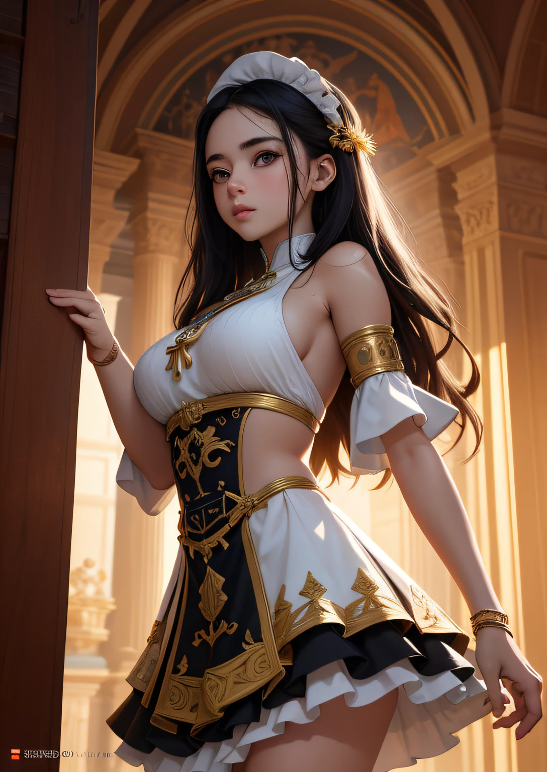 Arte Oficial, Unidad 8K Fondo de pantalla, Ultra detallado, beautiful and aesthetic, Beautiful, Obra maestra, La mejor calidad, Una chica tiene una cara hermosa, hombro crudo, Nabeles crudos, ombligo, grande, pechos grandes