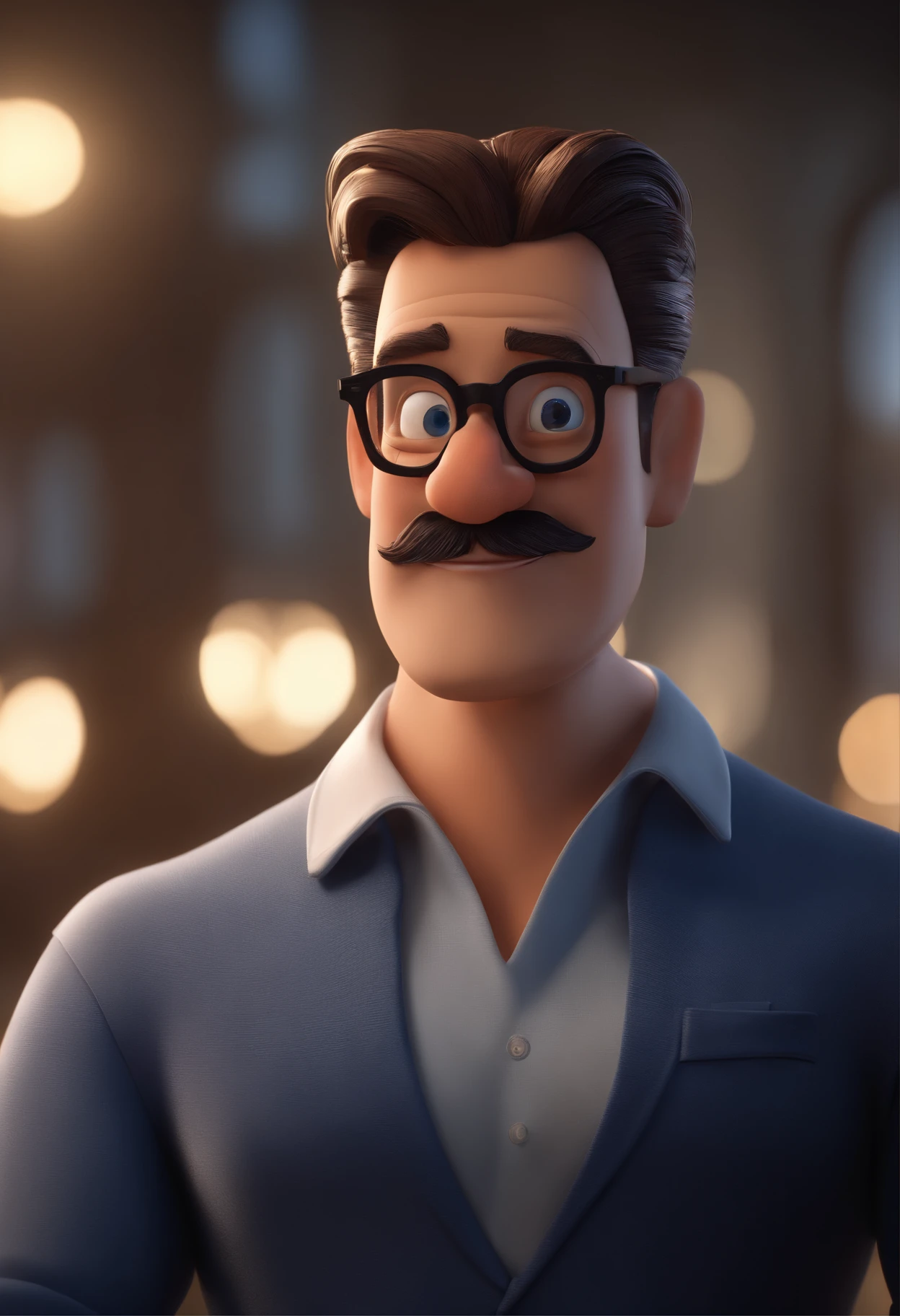 Cartoon character of a man with black glasses and a blue shirt, animation character, Caractere estilizado, animation style rendering, 3D estilizado, Arnold Maya render, 3 d render stylized, toon render keyshot, Personagem 3D, Personagem 3D, 3d rendering stylized, 3 d character render, personagem de desenho animado, Personagem de close up, Pose de personagem, (Estilo Pixar) (master part:1.2) (Bokeh) (best quality) (pele detalhada) (textura detalhada) (8k) (argila) (Cinematic lighting) (foco nítido