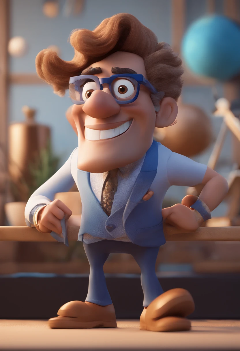 Cartoon character of a man with black glasses and a blue shirt, animation character, Caractere estilizado, animation style rendering, 3D estilizado, Arnold Maya render, 3 d render stylized, toon render keyshot, Personagem 3D, Personagem 3D, 3d rendering stylized, 3 d character render, personagem de desenho animado, Personagem de close up, Pose de personagem, (Estilo Pixar) (master part:1.2) (Bokeh) (best quality) (pele detalhada) (textura detalhada) (8k) (argila) (Cinematic lighting) (foco nítido