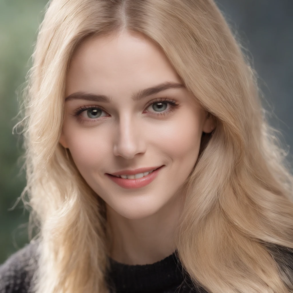 Masterpiece, absurdres,HDR ,highly detailed eyes and face,smiling, beautiful nod_woman, a woman with long blonde hair and a black sweater ,perfect nod_body,perfect nod_face, underwear