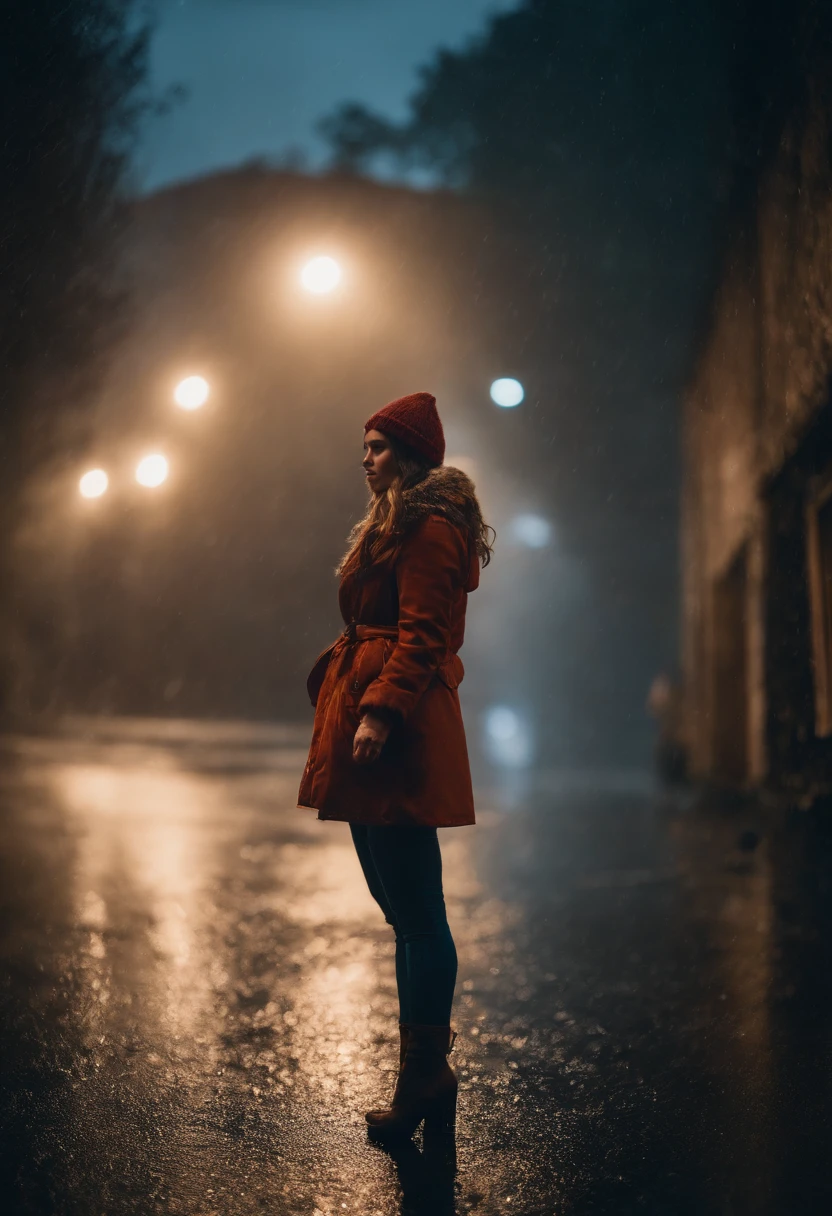 Rainy night, mountain, girl
