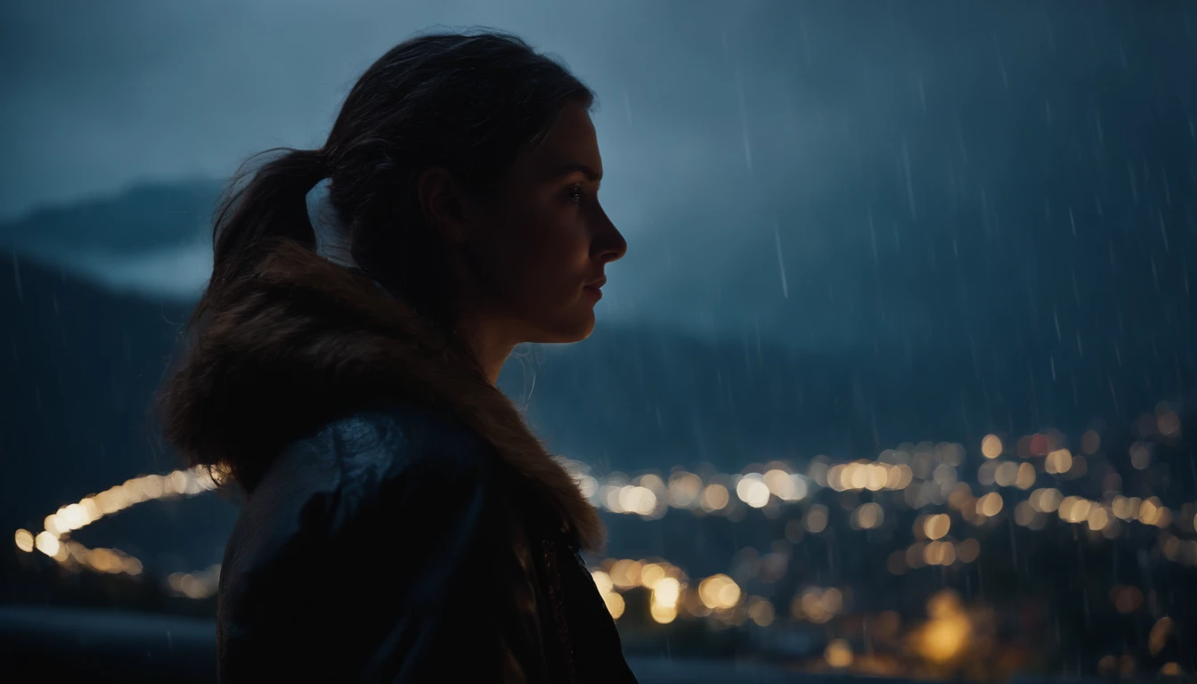 Rainy night, mountain, girl