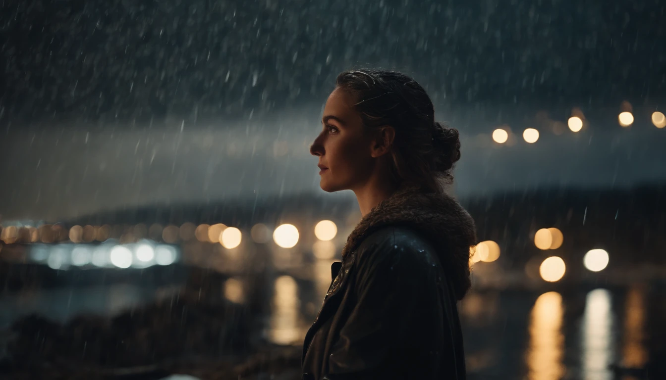 Rainy night, mountain, girl