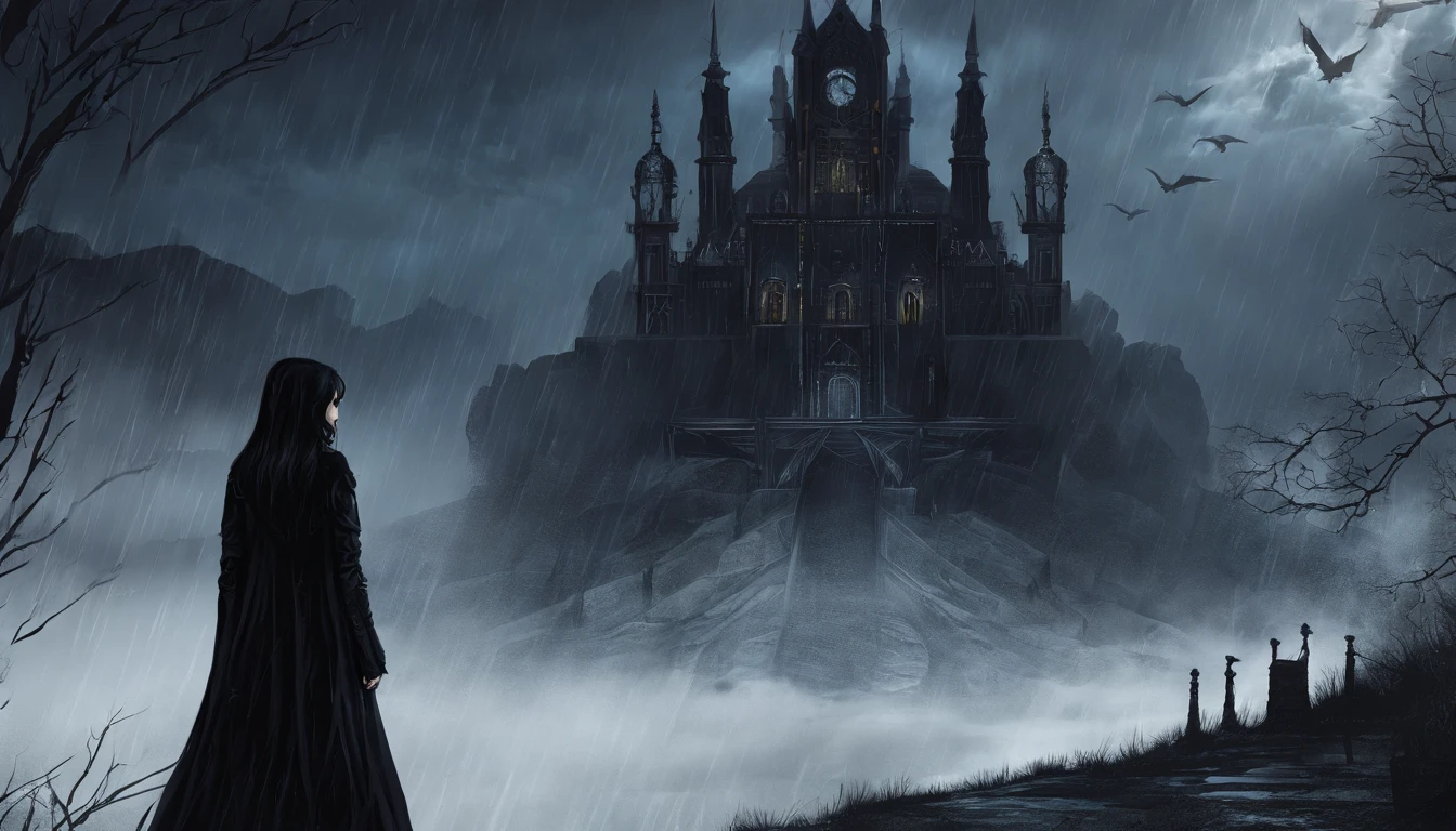 Rainy night, mountain, girl