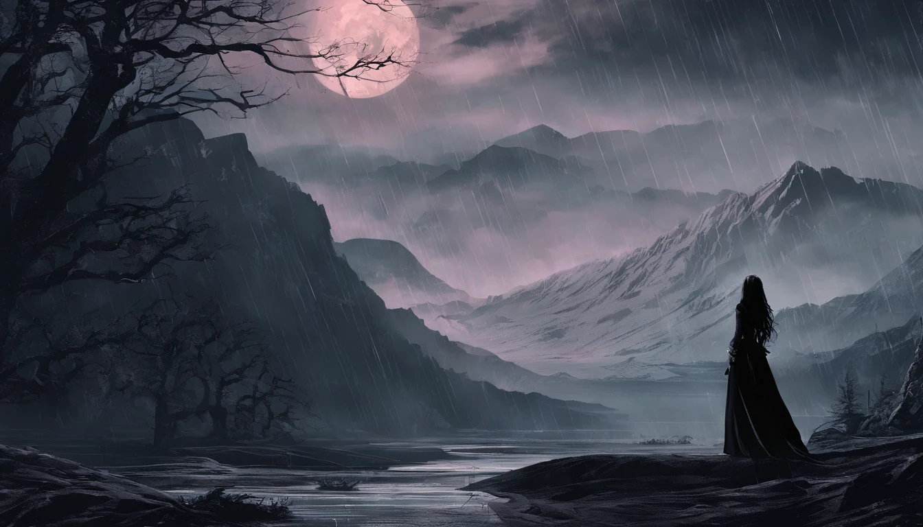 Rainy night, mountain, girl