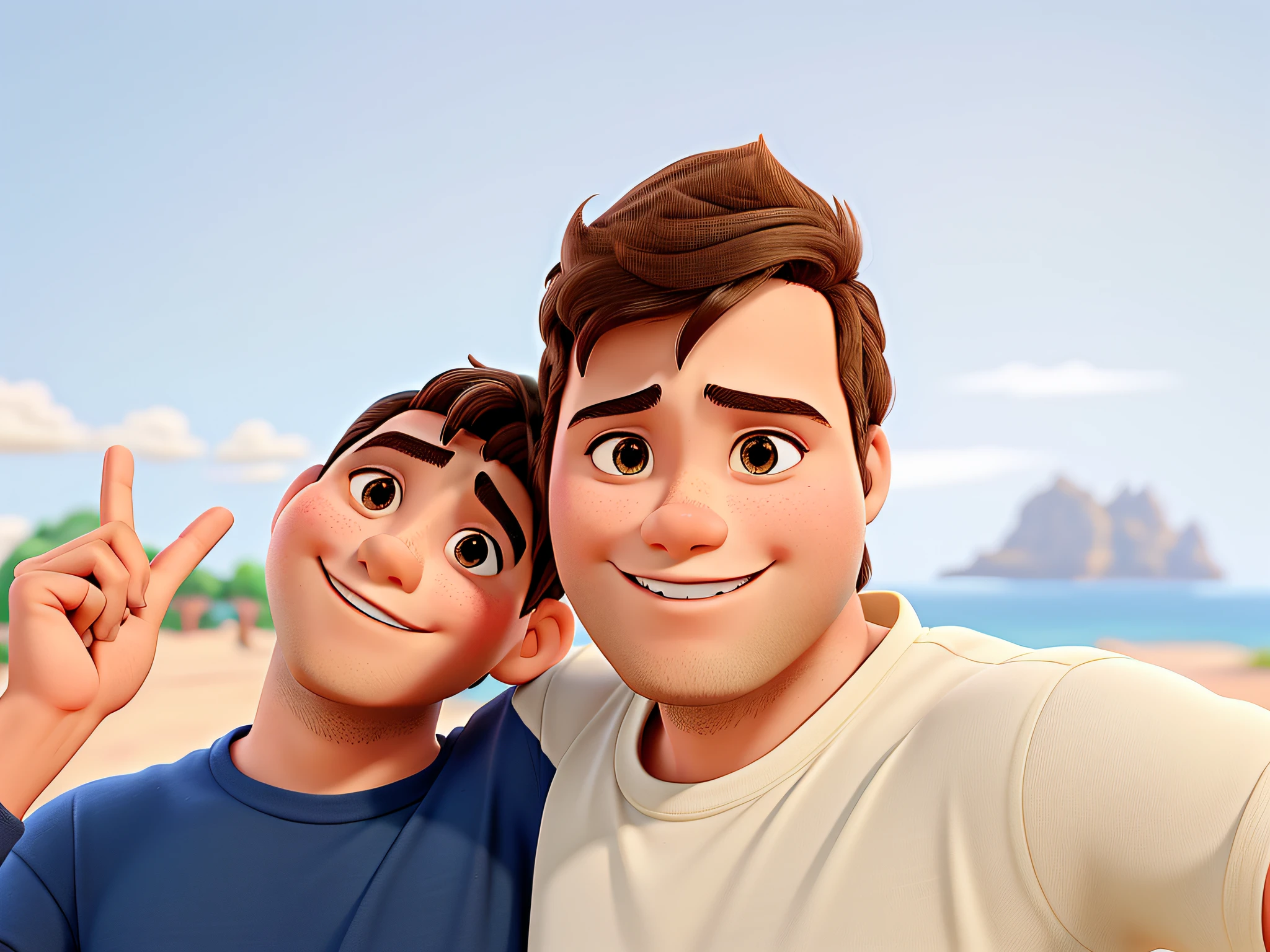 Pai e filho (Brunette man and child son) no estilo Disney Pixar, alta qualidade, melhor qualidade.