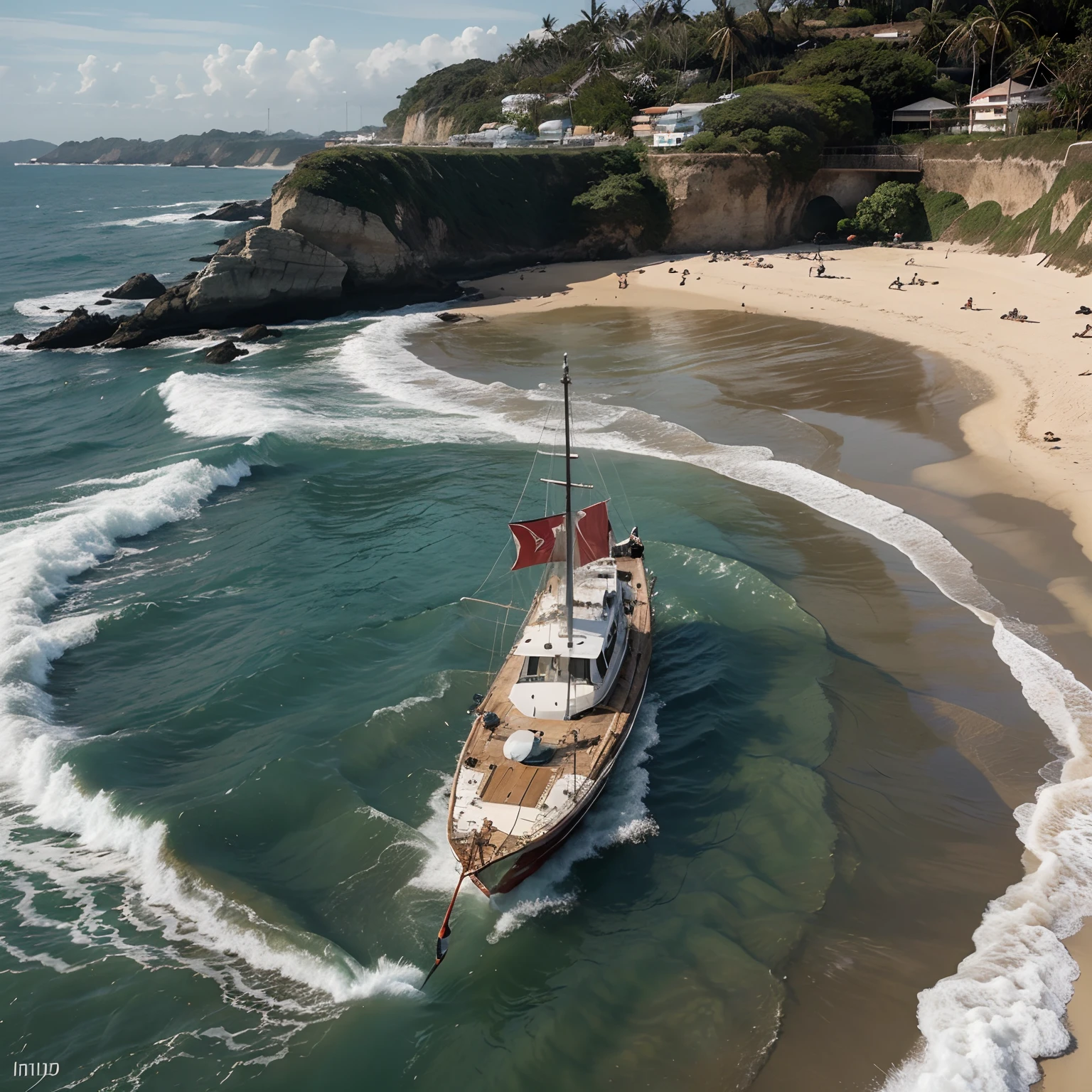 Obra prima, da melhor qualidade, marinheiro em cima de uma jangada em um mar revolto