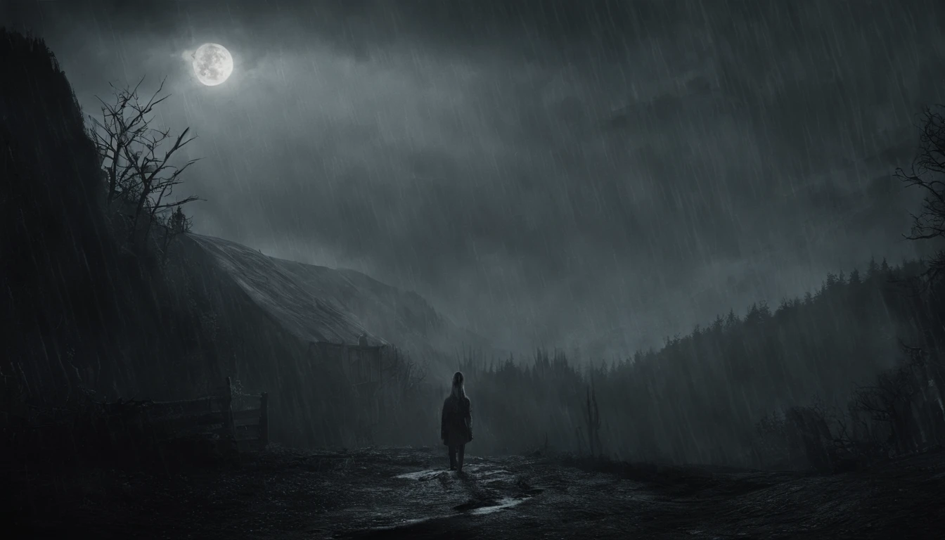 Rainy night, mountain, girl