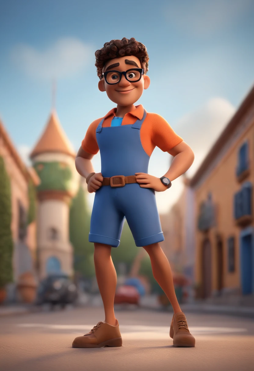 Cartoon character of a man wearing black glasses and a blue shirt, um personagem animado, Caractere estilizado, animation style rendering, 3D estilizado, Arnold Maya render, 3 d render stylized, toon render keyshot, Personagem 3D, Personagem 3D, 3d rendering stylized, 3 d character render, personagem de desenho animado, Personagem de close up, Pose de personagem, (Estilo Pixar) (master part:1.2) (Bokeh) (best quality) (pele detalhada) (textura detalhada) (8k) (argila) (Cinematic lighting) (foco nítido，Senta e vaza a parte superior do corpo