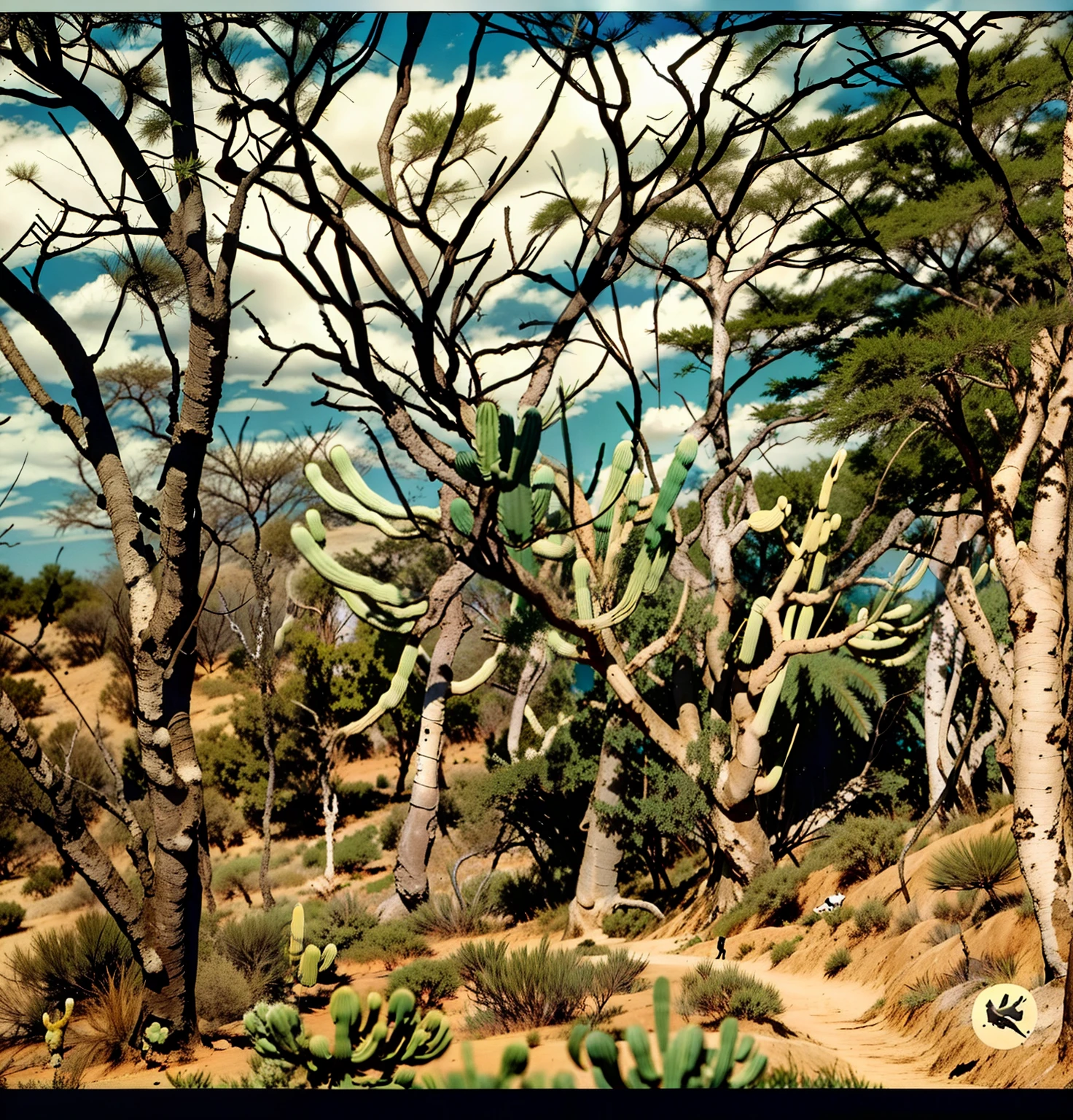 Araffe hunter with rifle in desert area with cactus trees, Equipamento camuflado, norm rockwell in africa, fotografia militar, Hunting trophies, in africa, camuflagem feita de dentes para fora, feito de espinhos de cacto, Fundo Bushveld, Tiro premiado, Camuflagem do deserto, surreal!!!, 📷 Mungojerrie e Rumpleteazer, long-range shooting, camuflar