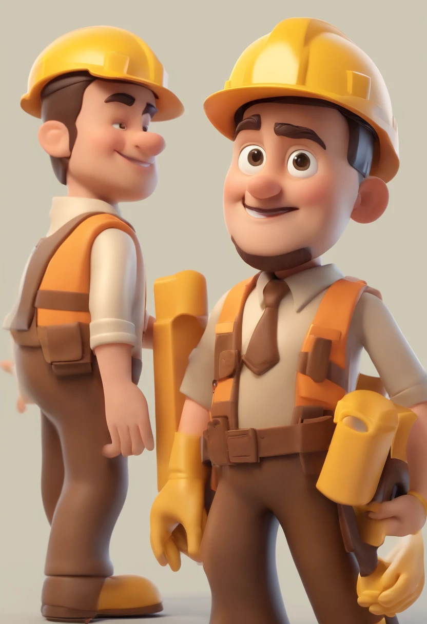 Personagem de desenho animado de um homem com barba e uma camisa amarela, um personagem animado, A Construction Engineer, Caractere estilizado, animation style rendering, 3D estilizado, Arnold Maya render, 3 d render stylized, toon render keyshot, Personagem 3D, Personagem 3D, 3d rendering stylized, 3 d character render, personagem de desenho animado, Personagem de close up, Pose de personagem, (Estilo Pixar) (master part:1.2) (Bokeh) (best quality) (pele detalhada) (textura detalhada) (8k) (argila) (Cinematic lighting) (foco nítido,Senta e vaza a parte superior do corpo