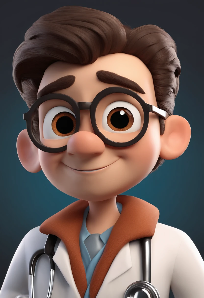 Cartoon character of a doctor with black eyes and big eyelashes, boca desenhada e nariz fino, with medium brown and wavy hair, Inside a Clinical Animation Character, Caractere estilizado, animation style rendering, 3D estilizado, Arnold Maya render, 3 d render stylized, toon render keyshot, Personagem 3D, Personagem 3D, 3d rendering stylized, 3 d character render, personagem de desenho animado, Personagem de close up, Pose de personagem, (Estilo Pixar) (master part:1.2) (Bokeh) (best quality) (pele detalhada) (textura detalhada) (8k) (argila) (Cinematic lighting) (foco nítido