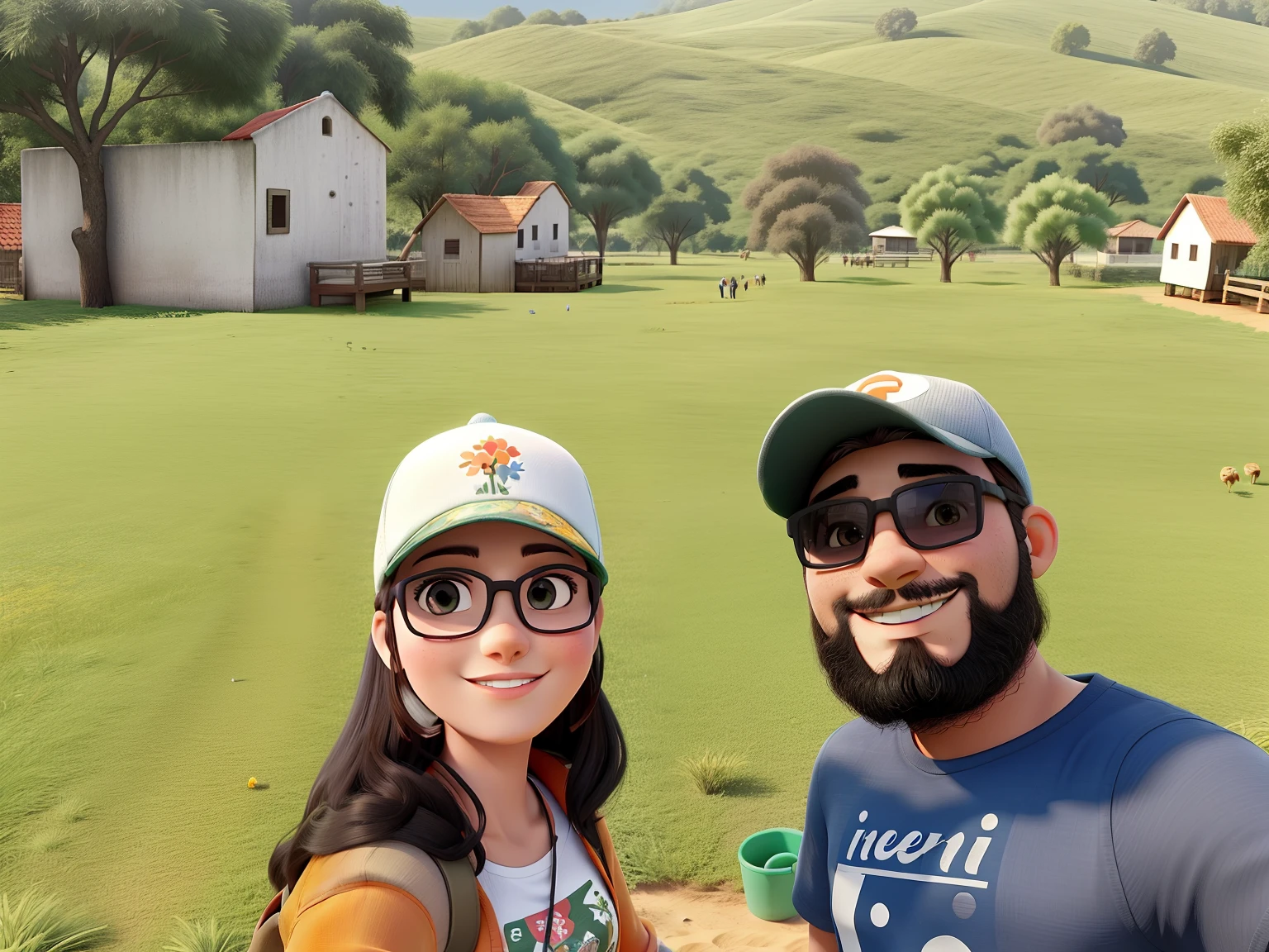 Casal junto passeando pelo campo