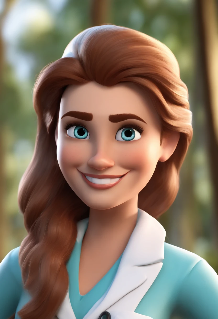 Cartoon character of a dentist with black eyes and big eyelashes, boca desenhada e nariz fino, with medium brown and wavy hair, Inside a Clinical Animation Character, Caractere estilizado, animation style rendering, 3D estilizado, Arnold Maya render, 3 d render stylized, toon render keyshot, Personagem 3D, Personagem 3D, 3d rendering stylized, 3 d character render, personagem de desenho animado, Personagem de close up, Pose de personagem, (Estilo Pixar) (master part:1.2) (Bokeh) (best quality) (pele detalhada) (textura detalhada) (8k) (argila) (Cinematic lighting) (foco nítido