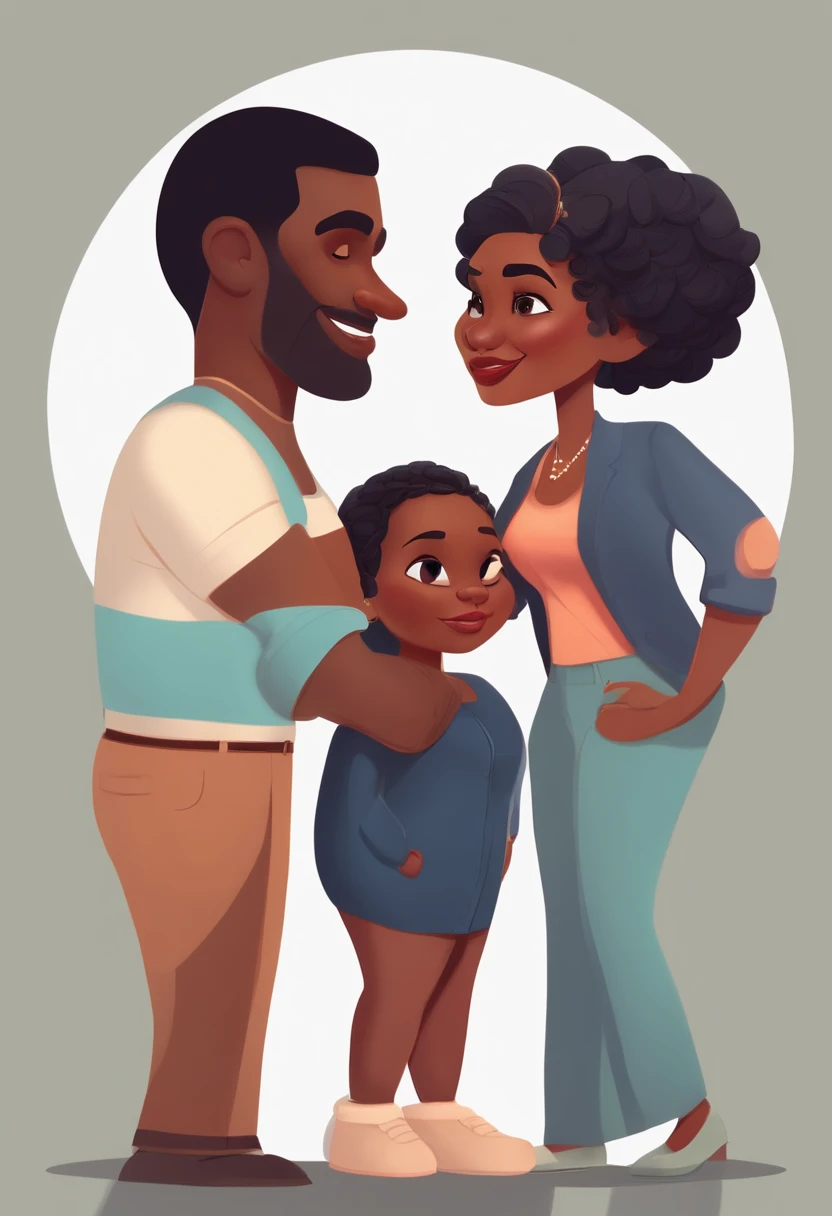 Bald man with gray side hair and black woman with short curly hair inspired by Pixar animation,