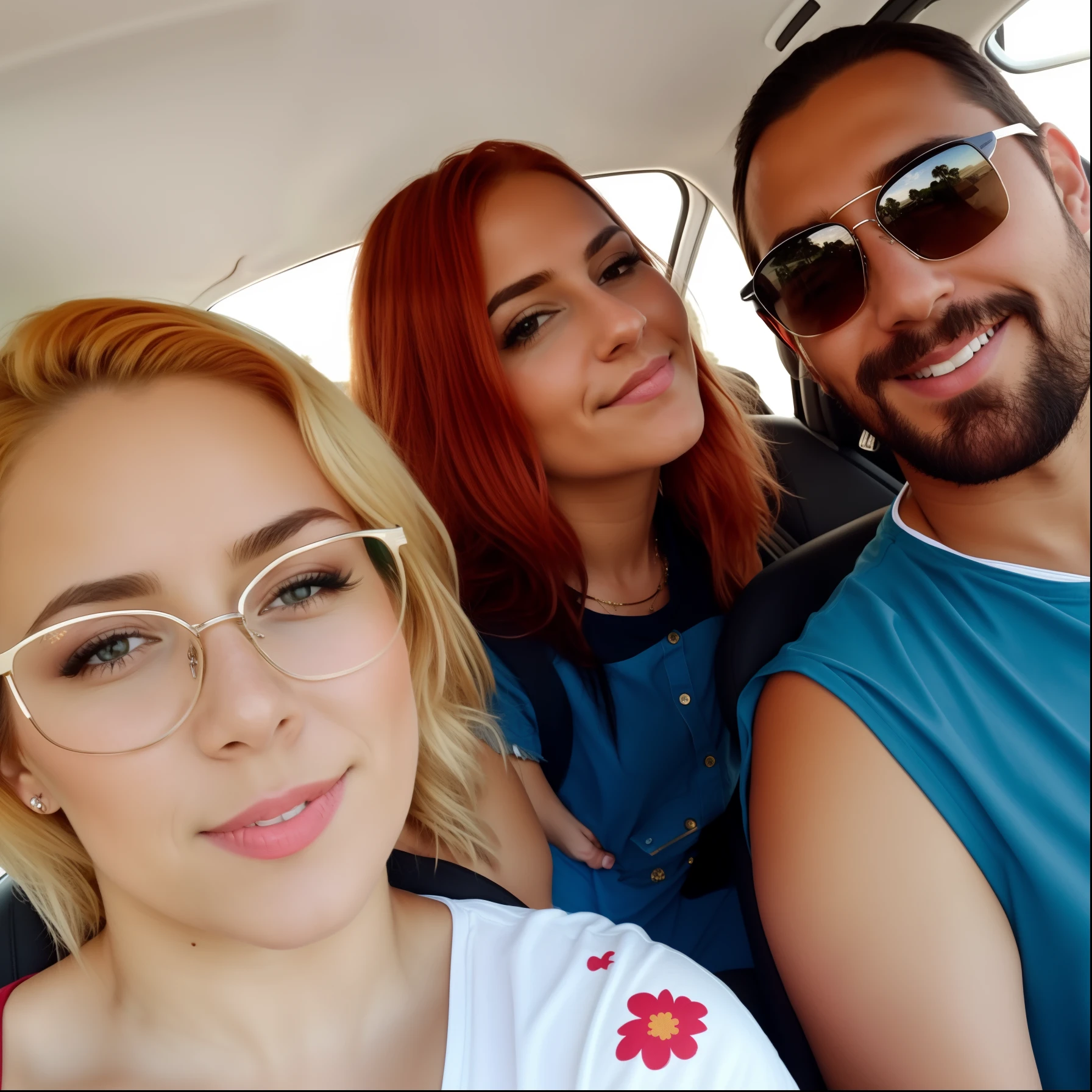 There are three people sitting in a car with a woman and a man, vacation photo, 🪔 🎨;🌞🌄, imagem de perfil, foto de perfil, foto de perfil, Taran Dasha, back to us, Viagem, foto de perfil 1024px, 📷 Mungojerrie e Rumpleteazer, em uma estrada