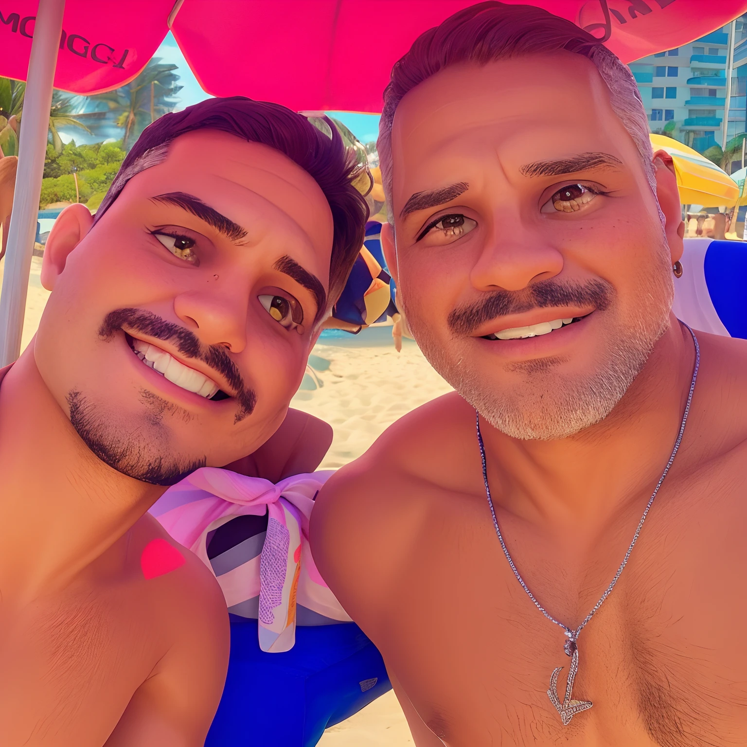 Dois homens enamorados na praia