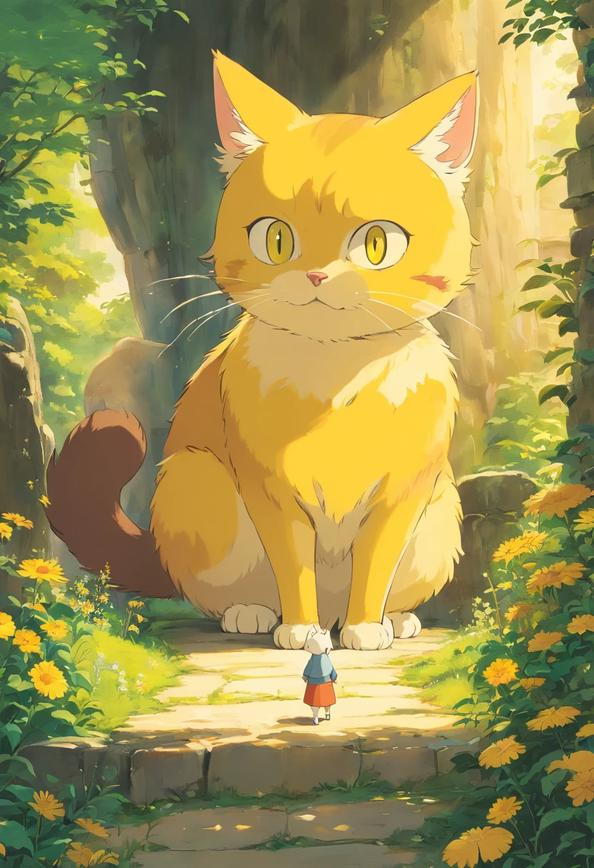 con un fondo blanco puro、Silueta gato amarillo