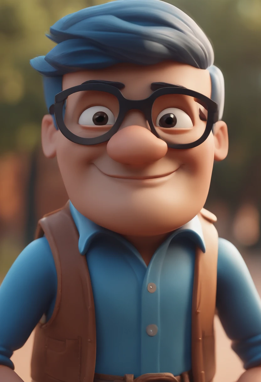 Cartoon character of a man with black glasses and a blue shirt, animation character, Caractere estilizado, animation style rendering, 3D estilizado, Arnold Maya render, 3 d render stylized, toon render keyshot, Personagem 3D, Personagem 3D, 3d rendering stylized, 3 d character render, personagem de desenho animado, Personagem de close up, Pose de personagem,  (Estilo Pixar) (master part:1.2) (Bokeh) (best quality) (pele detalhada) (textura detalhada) (8k) (argila) (Cinematic lighting) (foco nítido