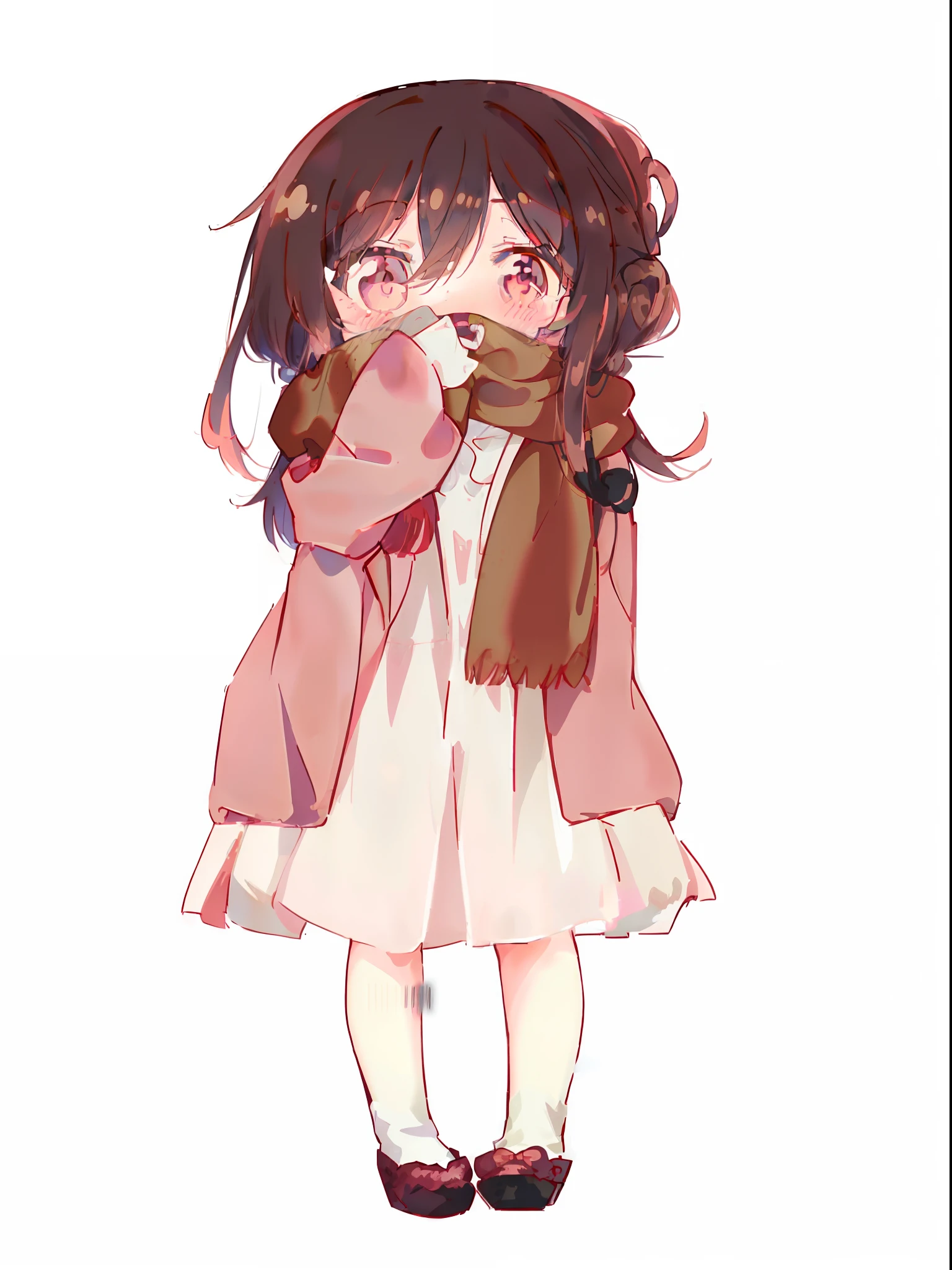 anime girl in a pink coat and scarf covering her face, cute anime girl, anime visual of a cute girl, dressed with long fluent clothes, cute kawaii girl, cute anime waifu in a nice dress, (anime girl), anime girl with long hair, pretty anime girl, in dress, cute anime style, extremely cute anime girl face, an anime girl, transparent background